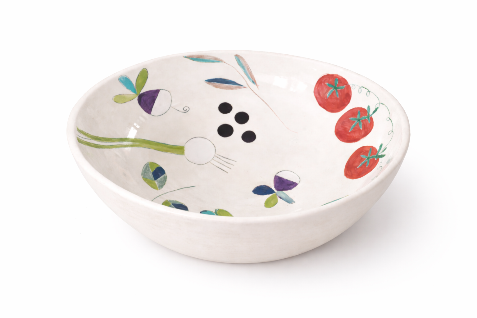 Saladier en céramique artisanale, décor légumes peints à la main