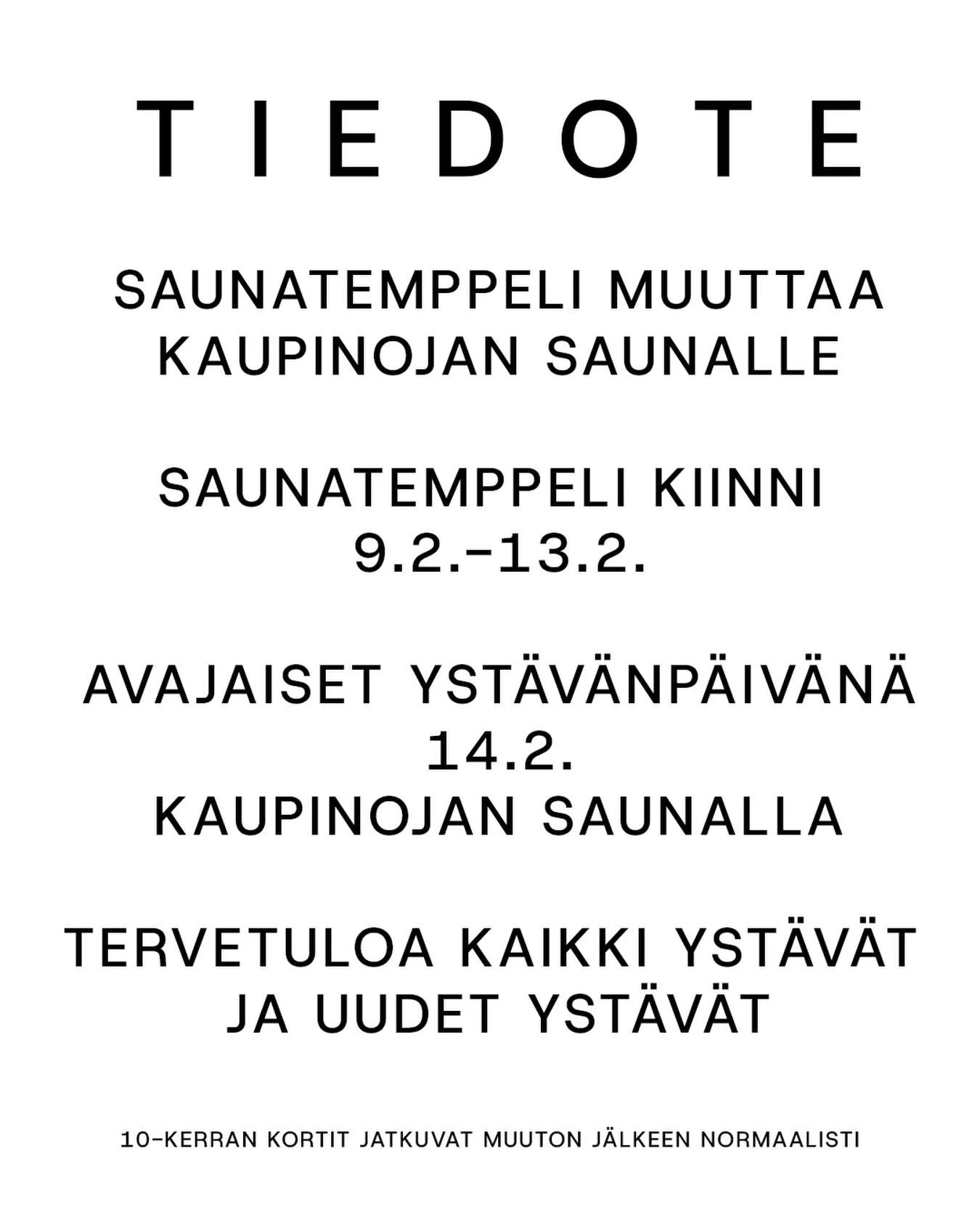 N&auml;hd&auml;&auml;n yst&auml;v&auml;np&auml;iv&auml;n&auml; <3

Rauhaniemess&auml; viimeinen saunarituaali Matin vet&auml;m&auml; Savurituaali tulevana lauantaina. 

Tervetuloa j&auml;tt&auml;m&auml;&auml;n hyv&auml;stit Rauhaniemelle viel&auml