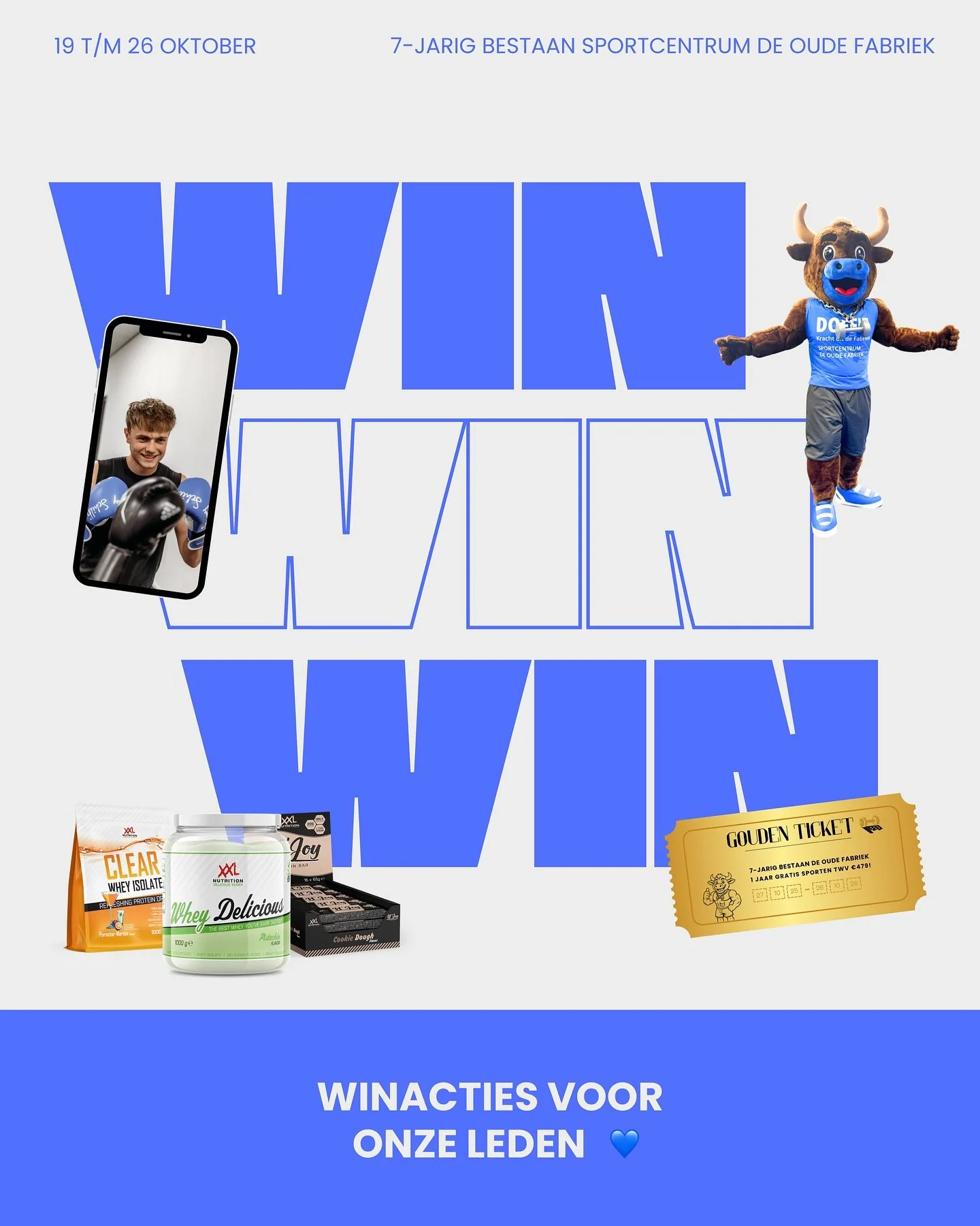 7 jaar zweten, lachen en sterker worden 💪
Dat verdient een feestje (&eacute;n een paar mooie prijzen 🎁).
Check onze winacties, doe mee en wie weet ga jij er vandoor met de hoofdprijs: het Gouden Ticket (een jaar lang gratis sporten)! 🏆

➡️ Swipe o