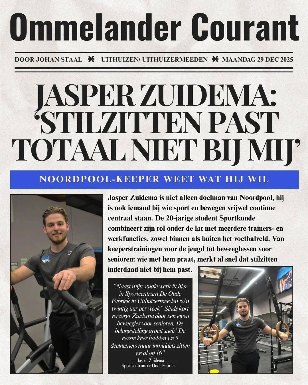 Onze Jasper 💙 Vandaag met een mooi artikel in de Ommelander Courant 💪