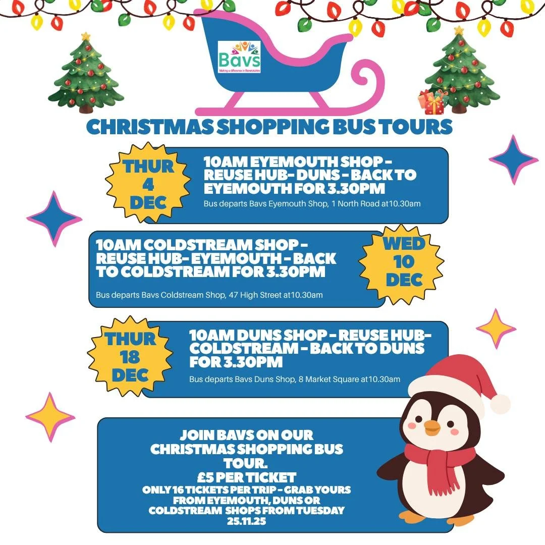 BAVS Reuse hub christmas shopping bus Coldstream-Eyemouth