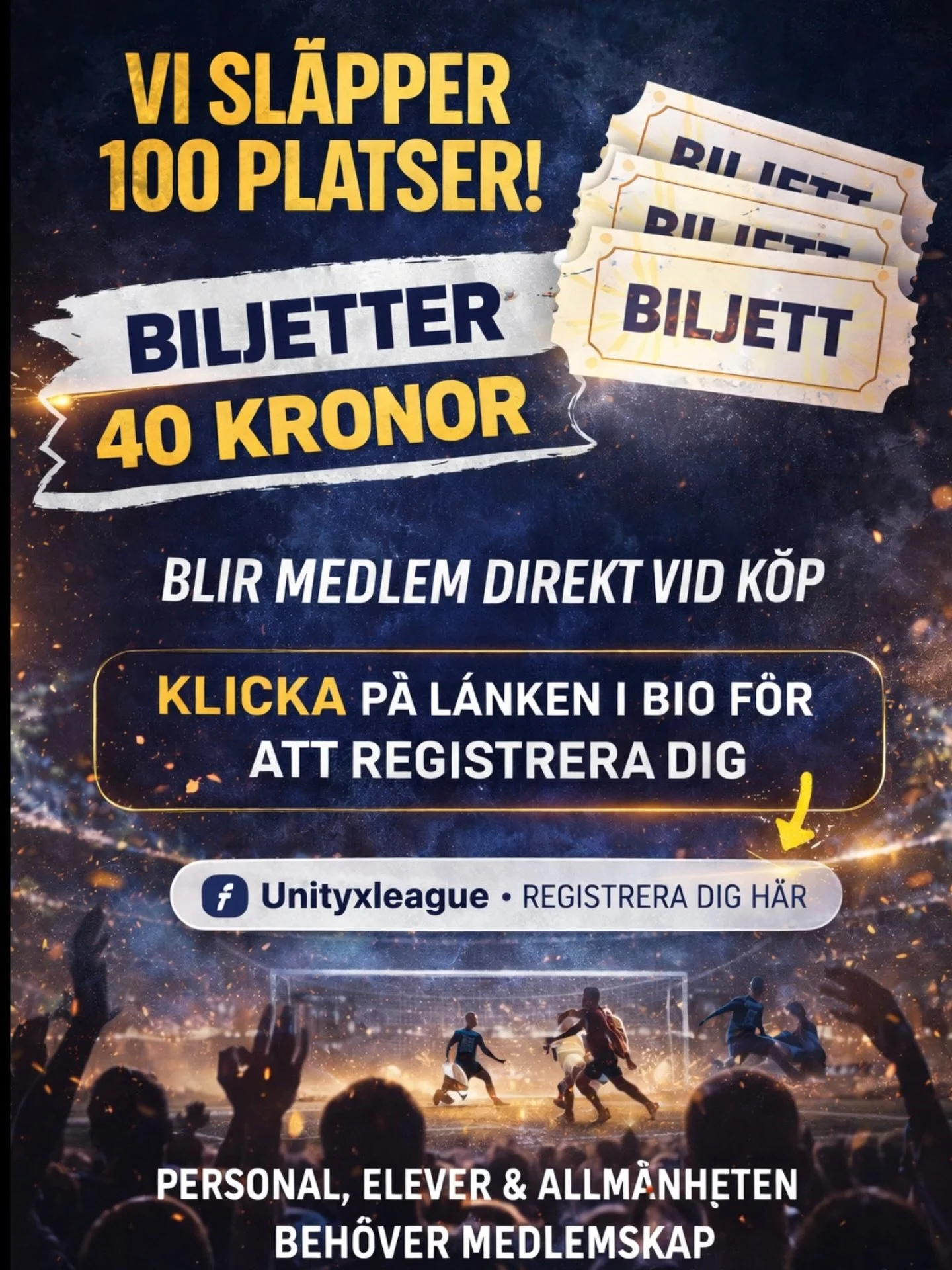 🚨 VI SL&Auml;PPER 100 PLATSER TILL 4 APRIL!🚨

🎟 Biljett: 40 kr

Detta &auml;r f&ouml;rsta sl&auml;ppet &ndash; vi sl&auml;pper biljetterna i 3 omg&aring;ngar.
F&ouml;r varje omg&aring;ng h&ouml;js priset med 10 kr ⬆️

⚠️ OBS!
Detta g&auml;ller int