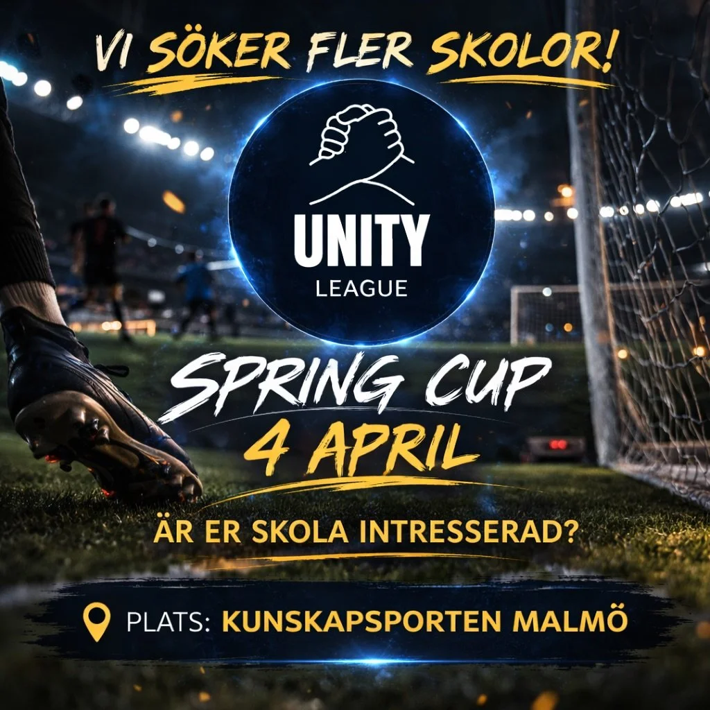 🔥 SPRING CUP 4 APRIL &ndash; UNITY LEAGUE 🔥

UntyxLeague &auml;r redan 20 gymnasieskolor
&auml;r er skola n&auml;sta? 👀⚽

Detta blir en dag fylld med fotboll, energi, gemenskap och t&auml;vlingsanda p&aring; h&ouml;gsta niv&aring;!

📍 Plats: Kuns