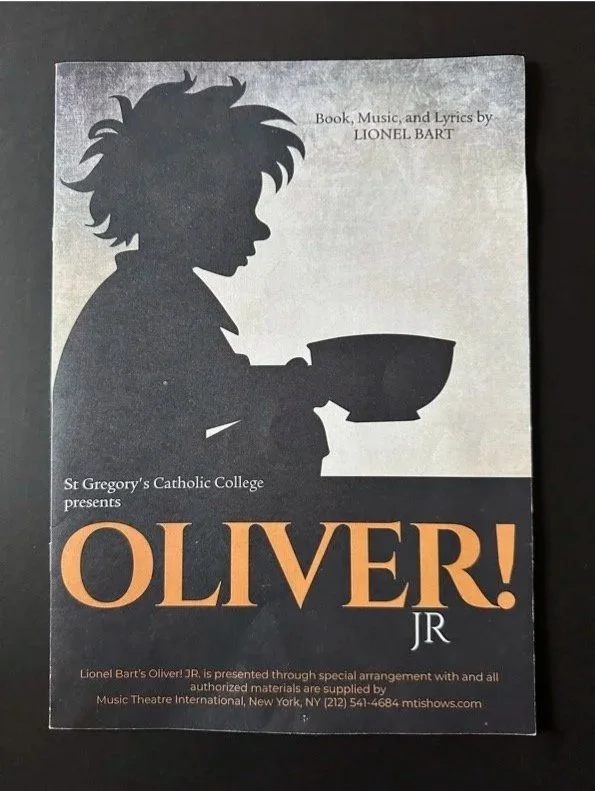 Playbill cover for "Oliver! Jr.," performed at Saint Gregory's Bath.