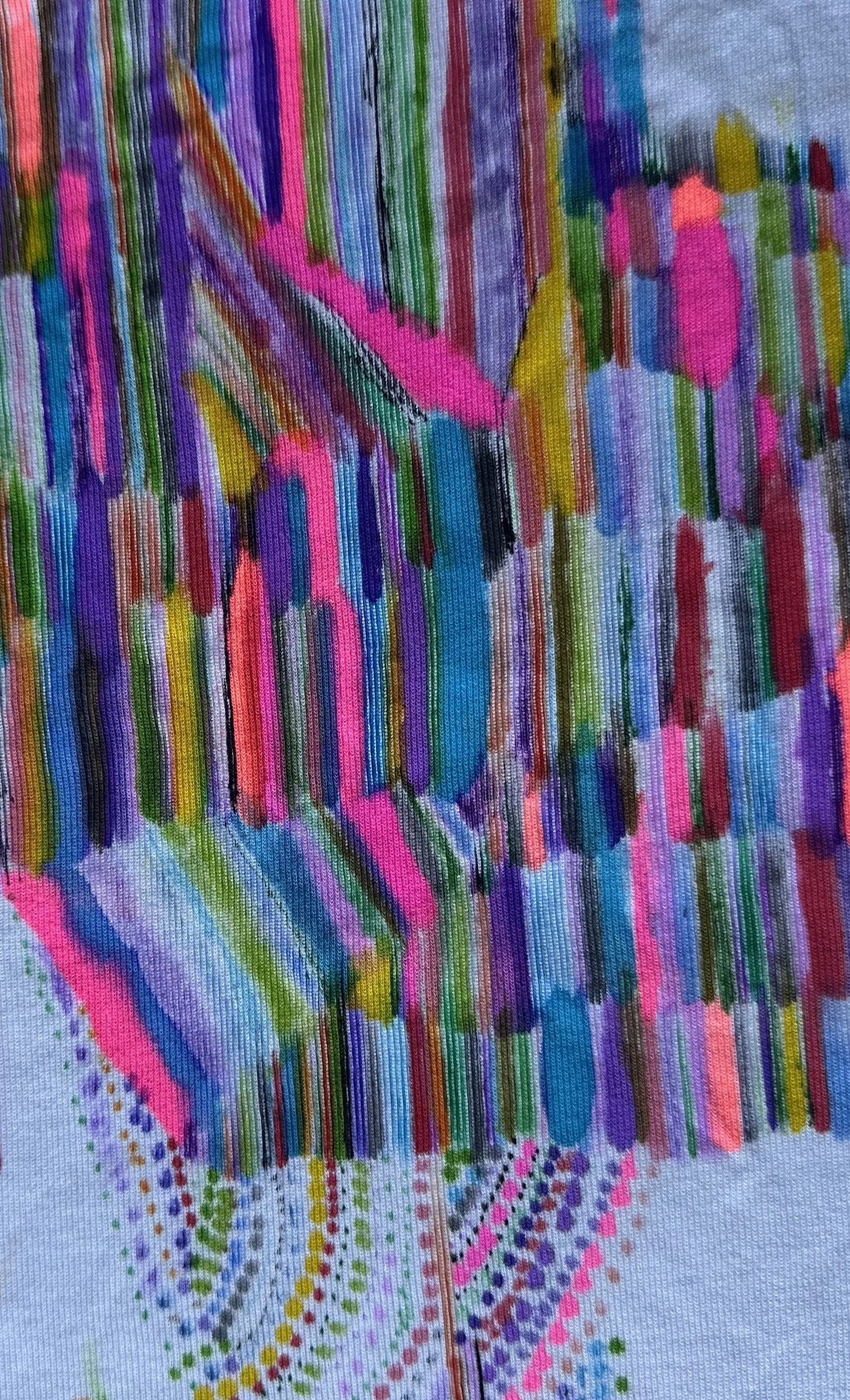 Fabric design detail. I work with felt tip pens on old t-shirts in my designs  (2025)