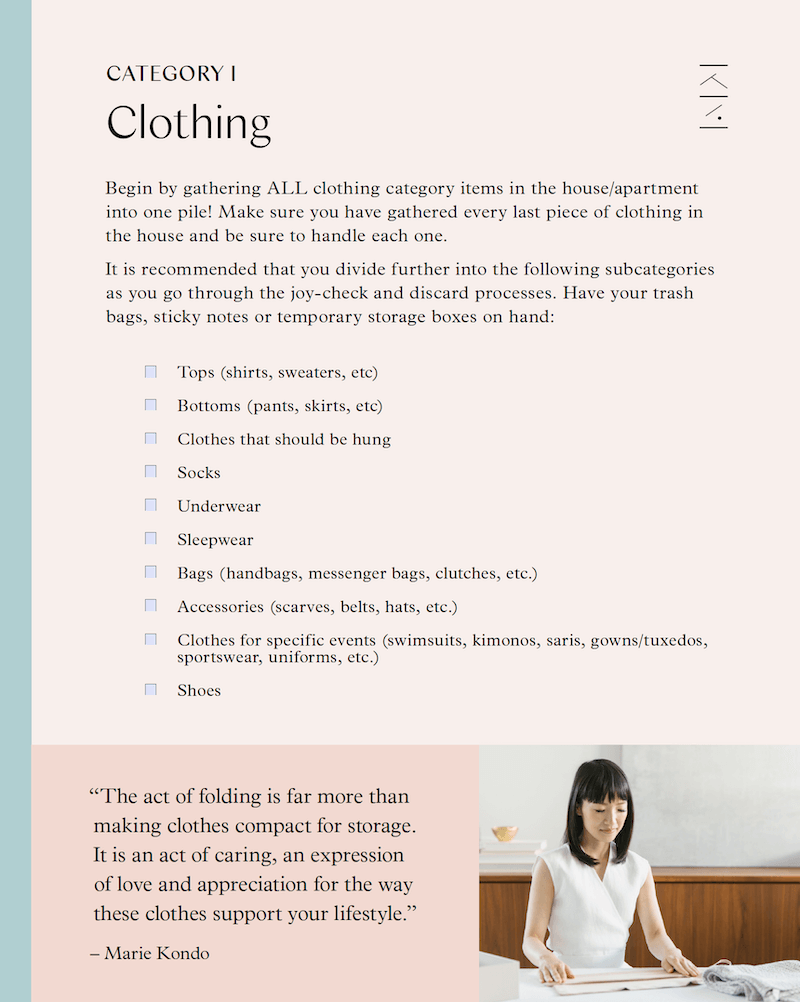 Second page in the Official KonMari Checklist for a Tidying Festival.