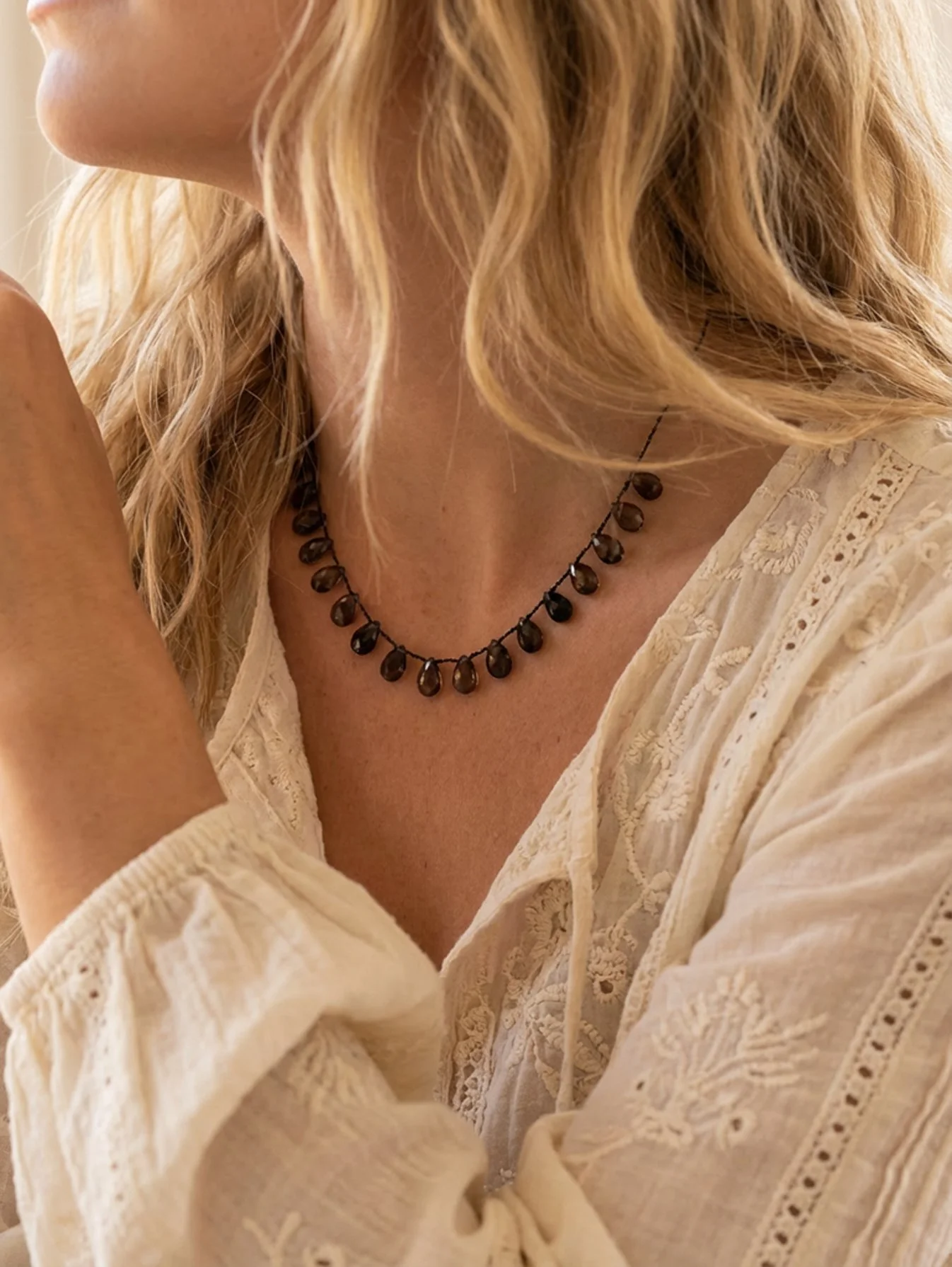 Guayoyo Knotted smoky quartz necklace