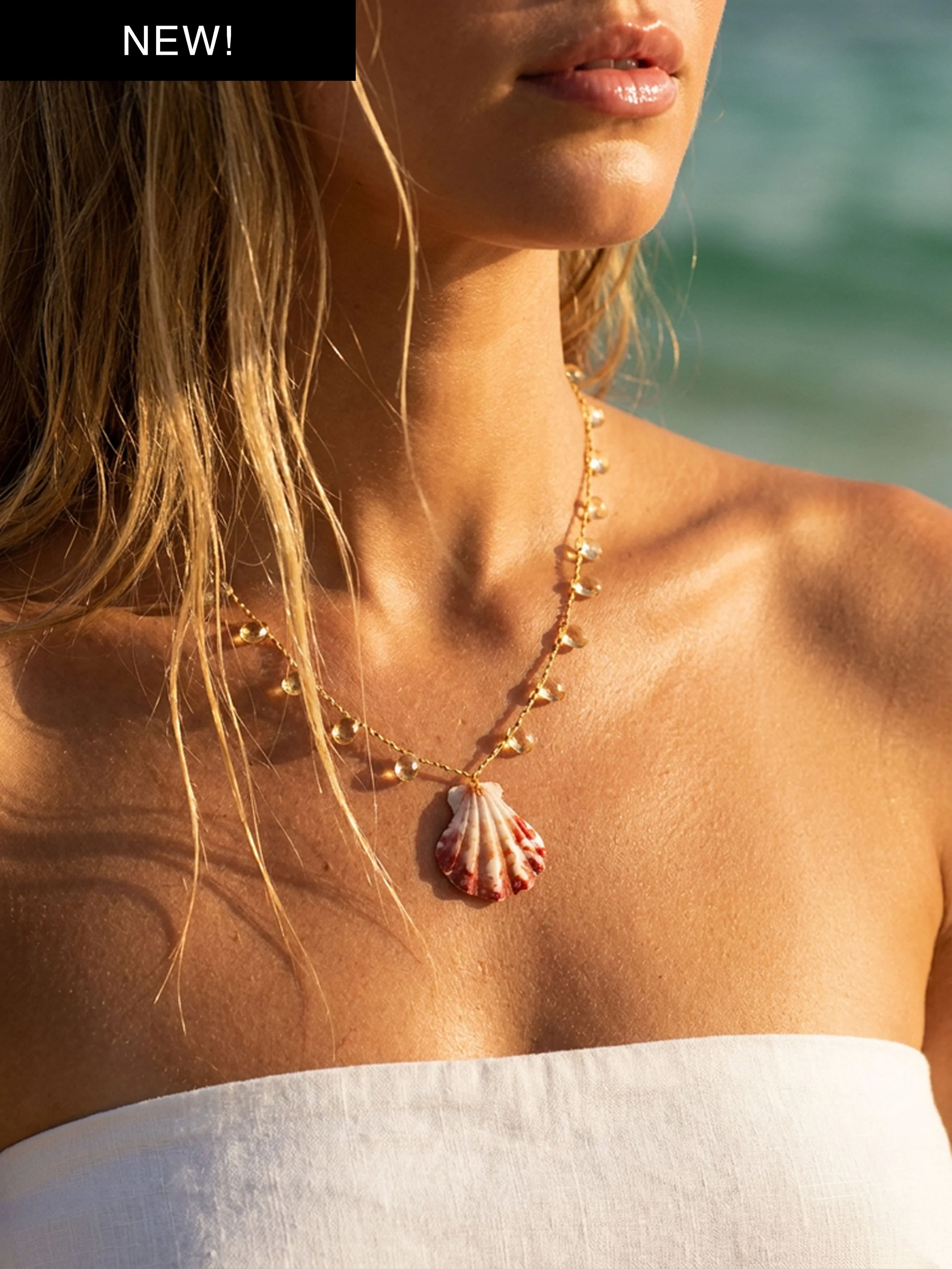 Shell Souvenir Oval Citrine Necklace- Gold Thread