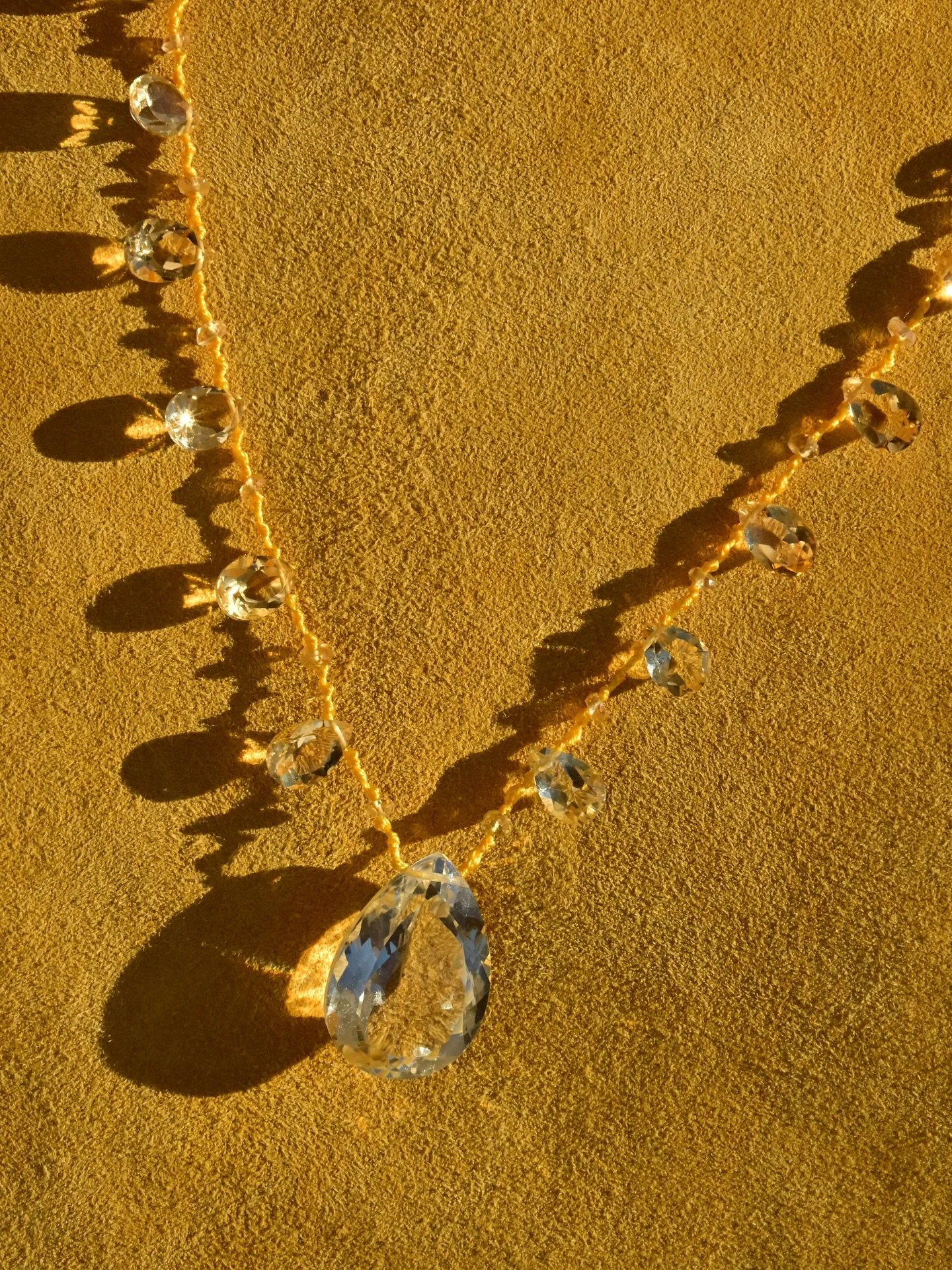 This knotted citrine necklace is a fresh twist on our classic bestseller, now featuring a jumbo pear-shaped citrine pendant that truly makes a statement. ☀️
The natural citrine catches the light beautifully, hand-knotted on soft yellow nylon thread f