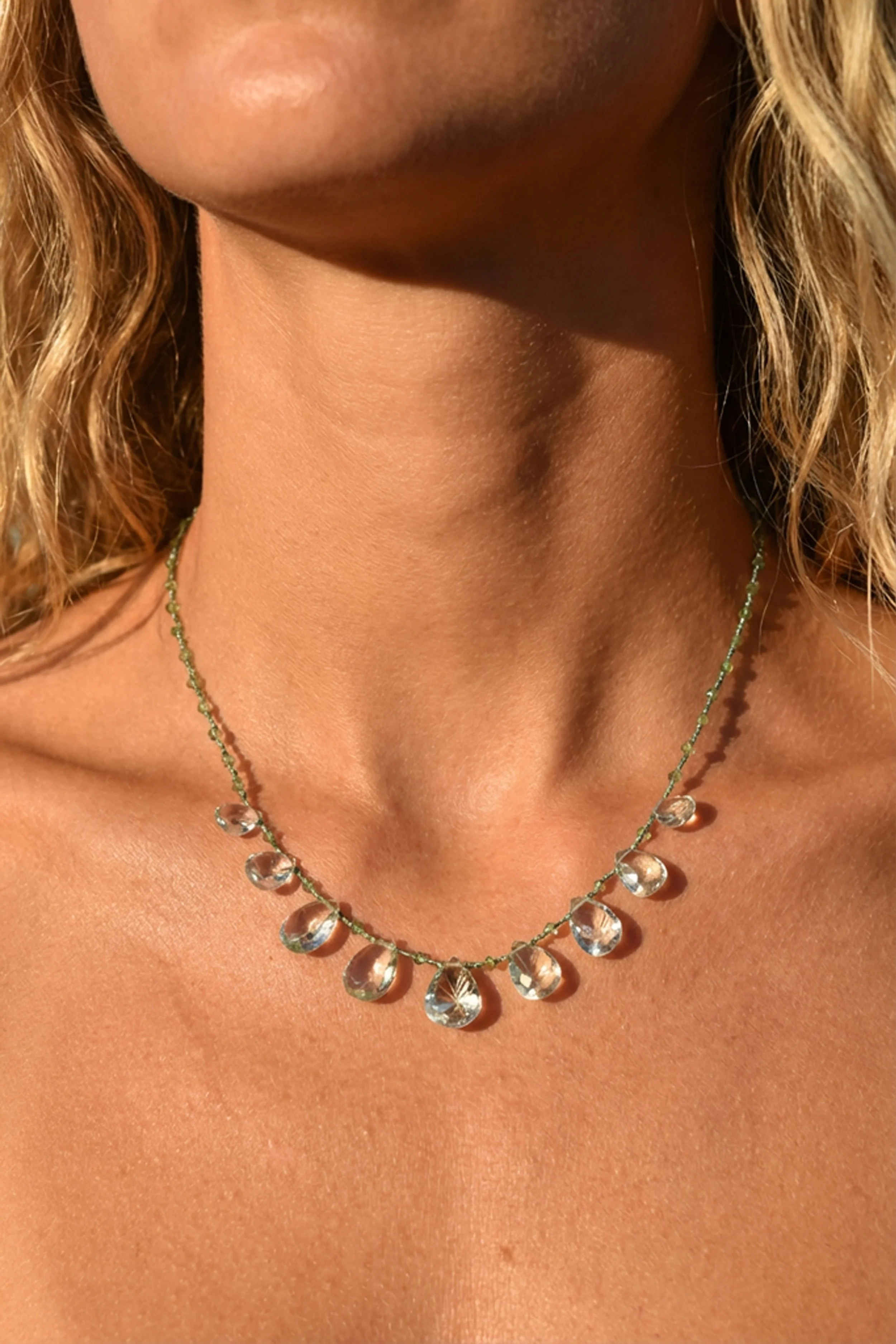 Cristalito Green Amethyst & Apatite Knotted Necklace