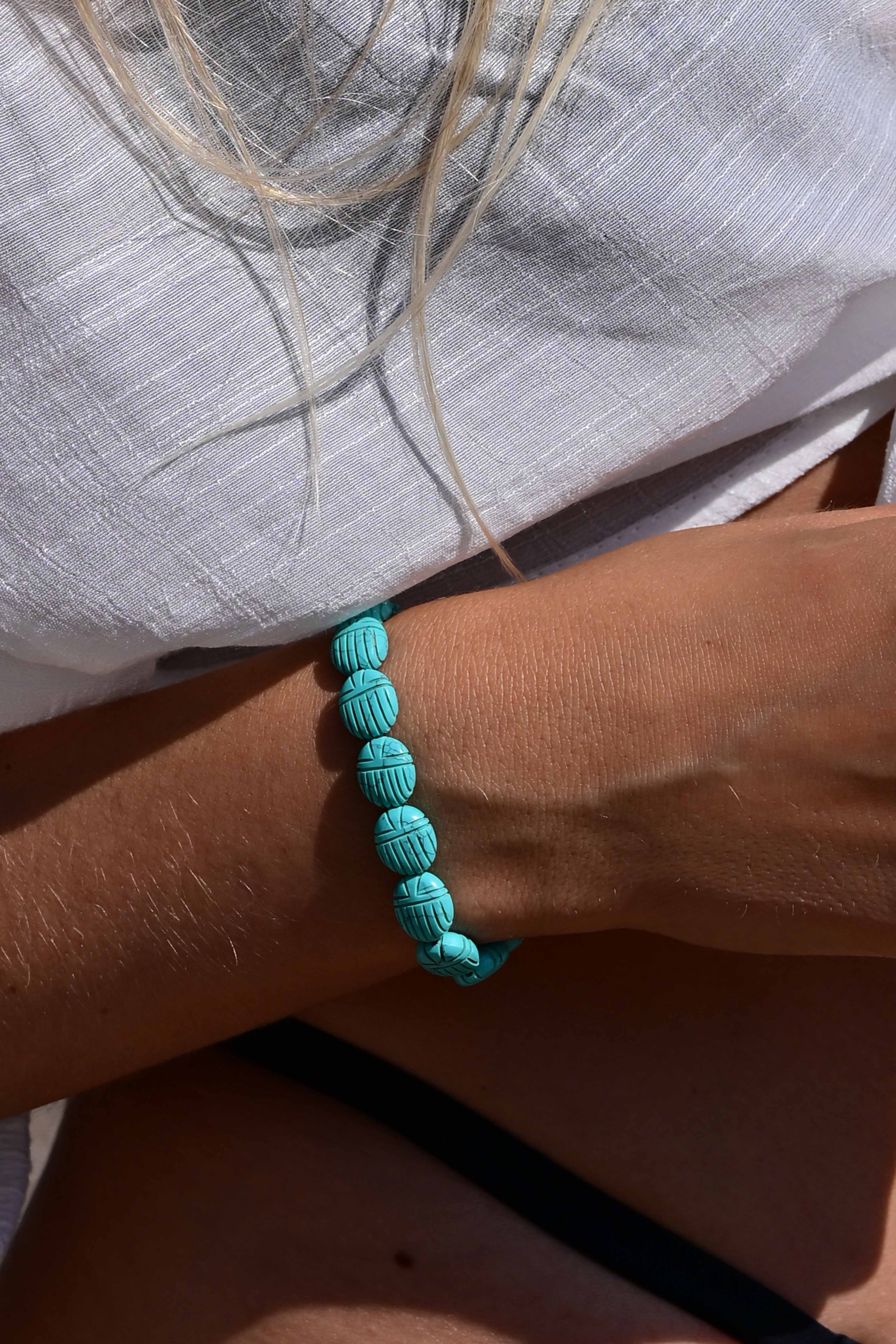 Lucky Scarab Turquoise elastic bracelet 2.jpg