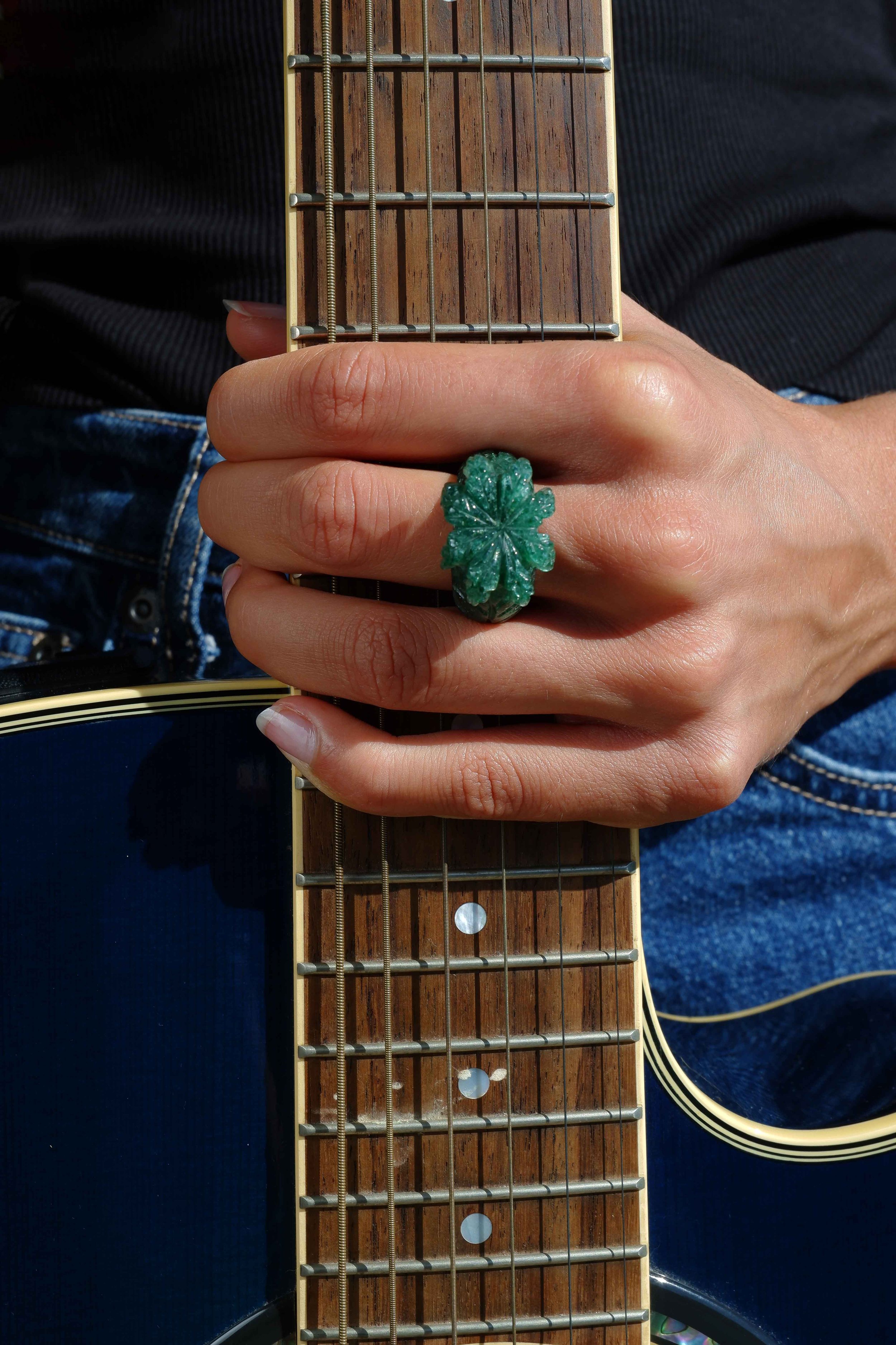 Palm Tree Hand-Carved Green aventurine Ring