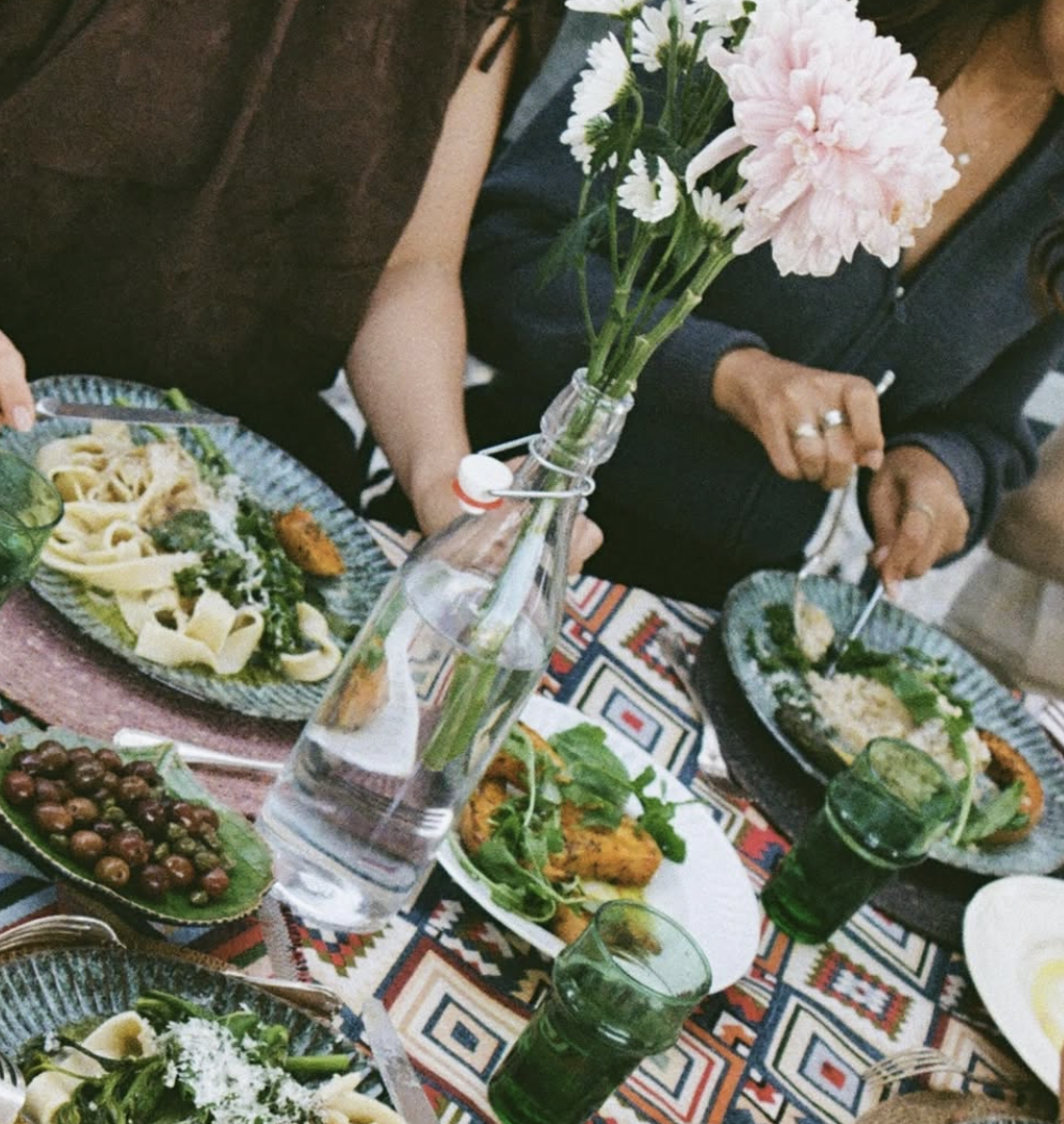 Shared meal and gathering at an Akyna women's retreat