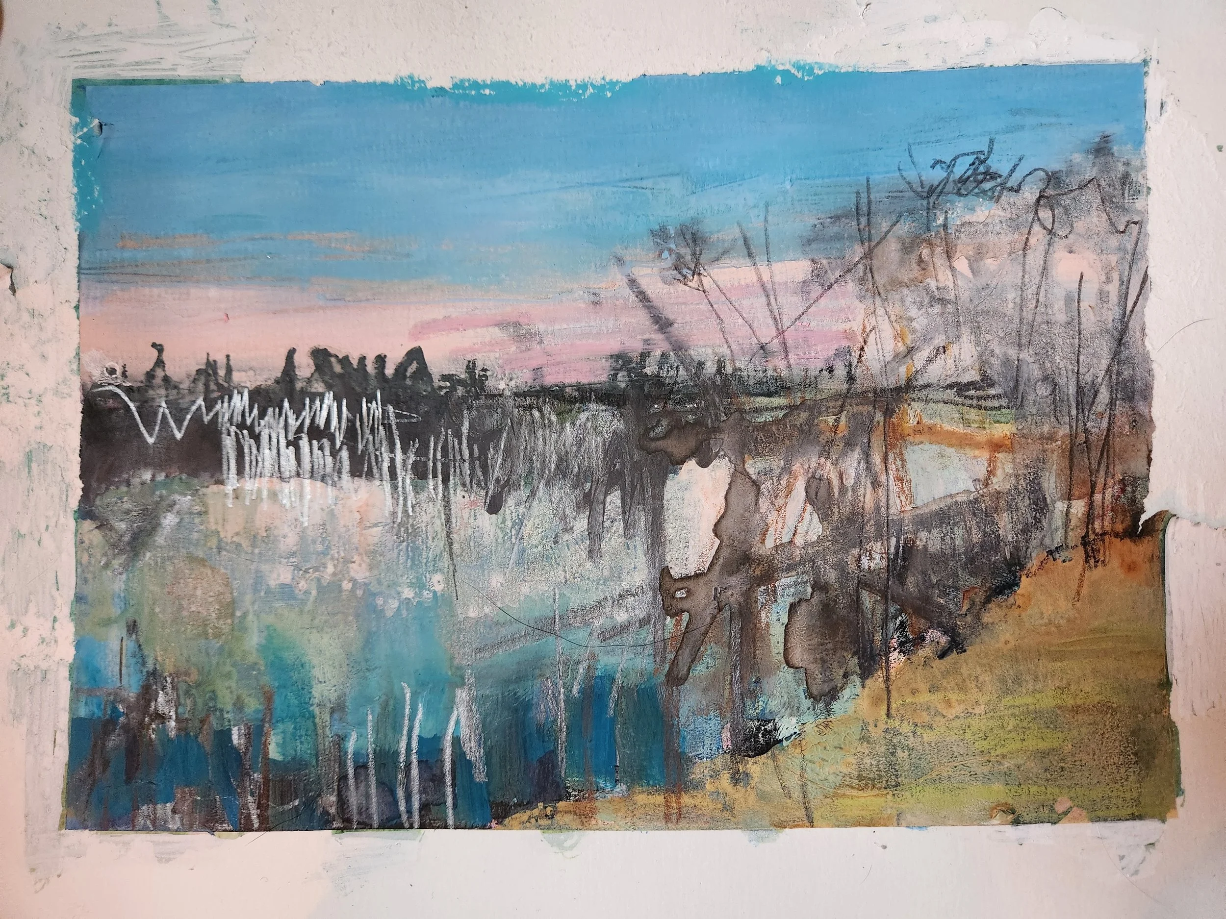 Beaver pond along pulp haul road saskatchewan mixed media art.jpg