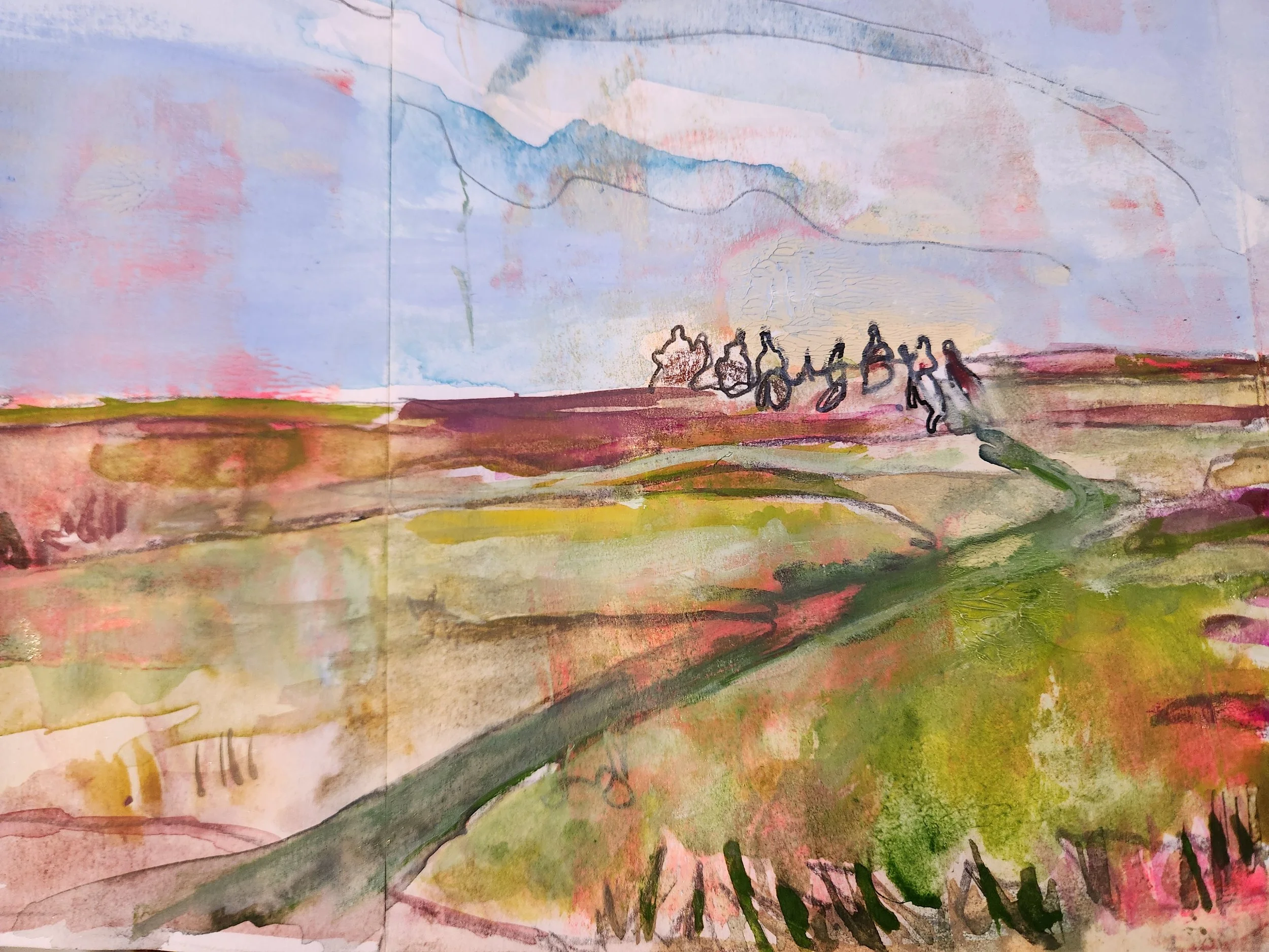 Pony trekking northumberland mixed media moors art.jpg