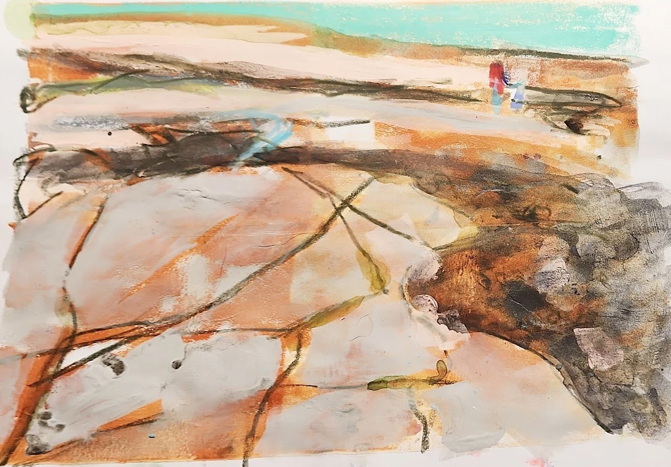 Rock pools Bamburgh art mixed media.jpg