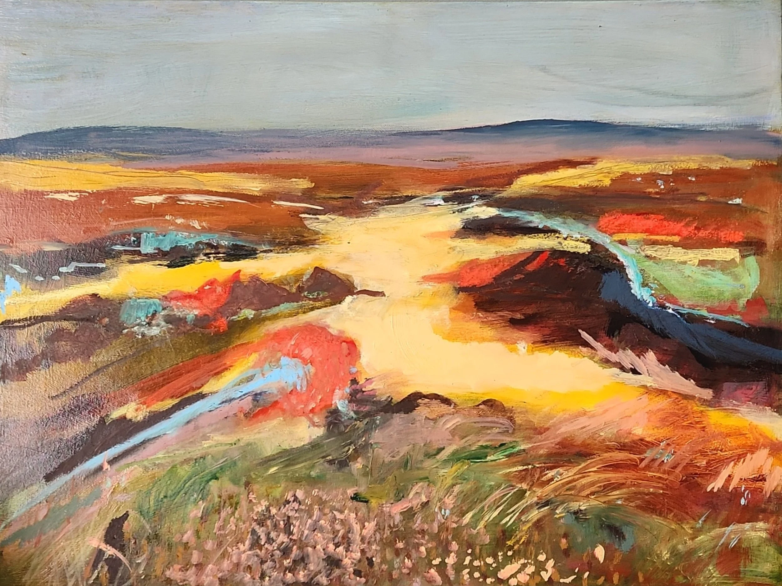Acrylic, oil, and some other mixed media on canvas. A blanket bog in Cumbria in October. 