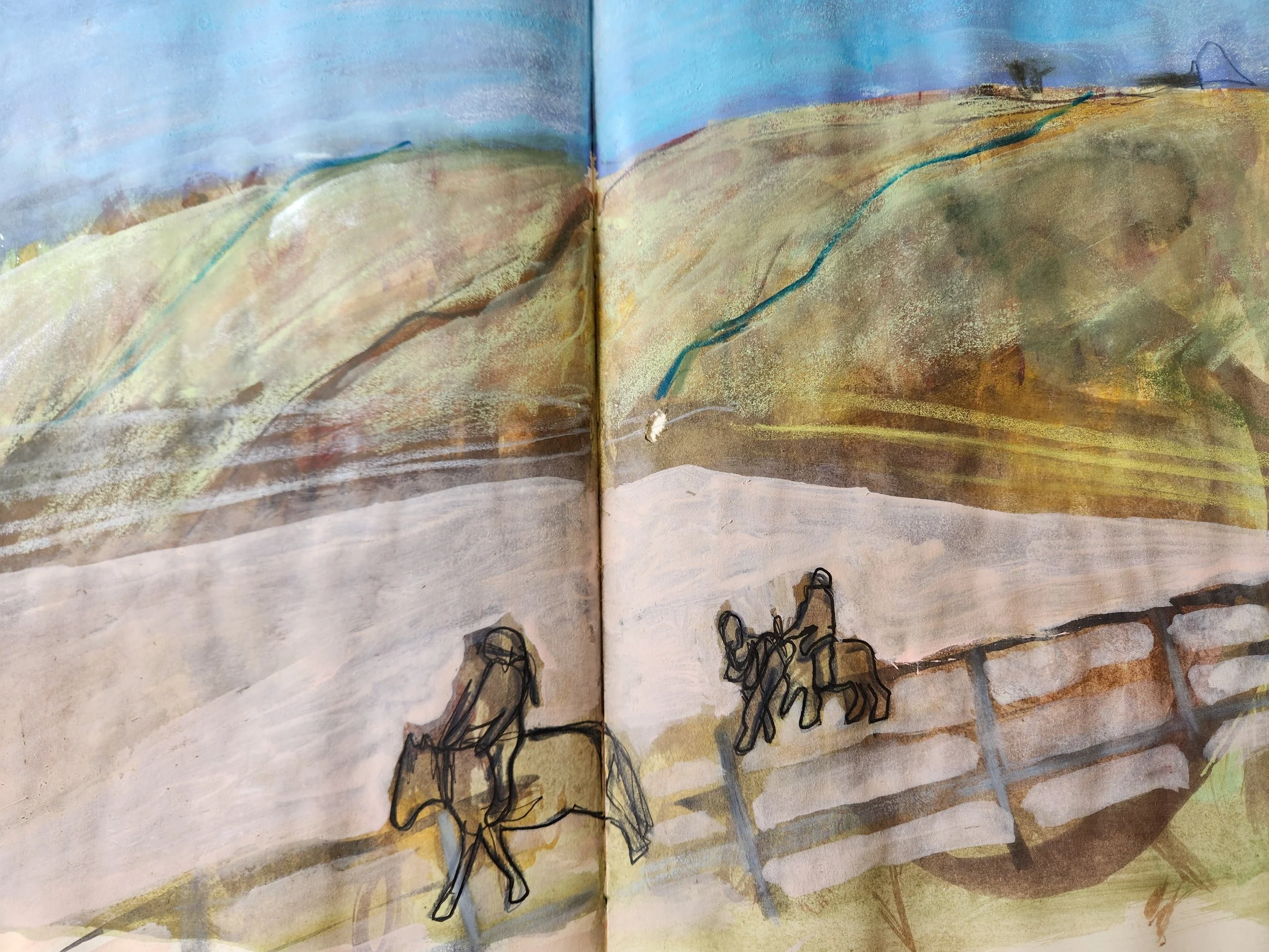 Ponies painting riders northumberland moors art sketch.jpg