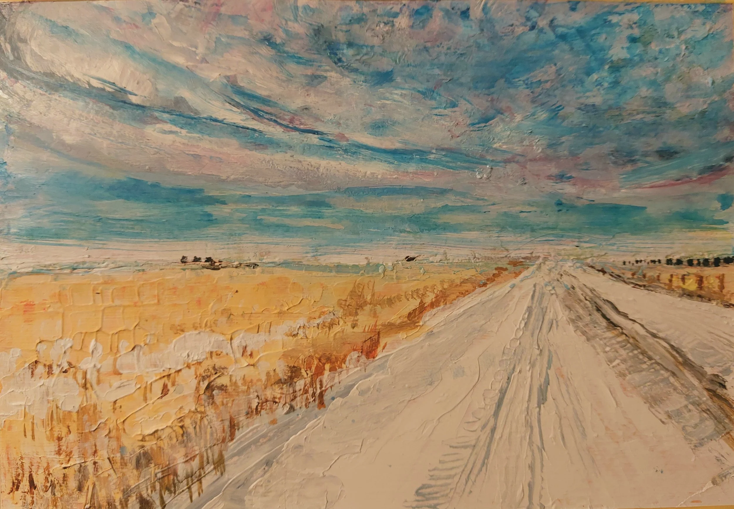 Winter walk with new baby saskatchewan art acrylic painting.jpg
