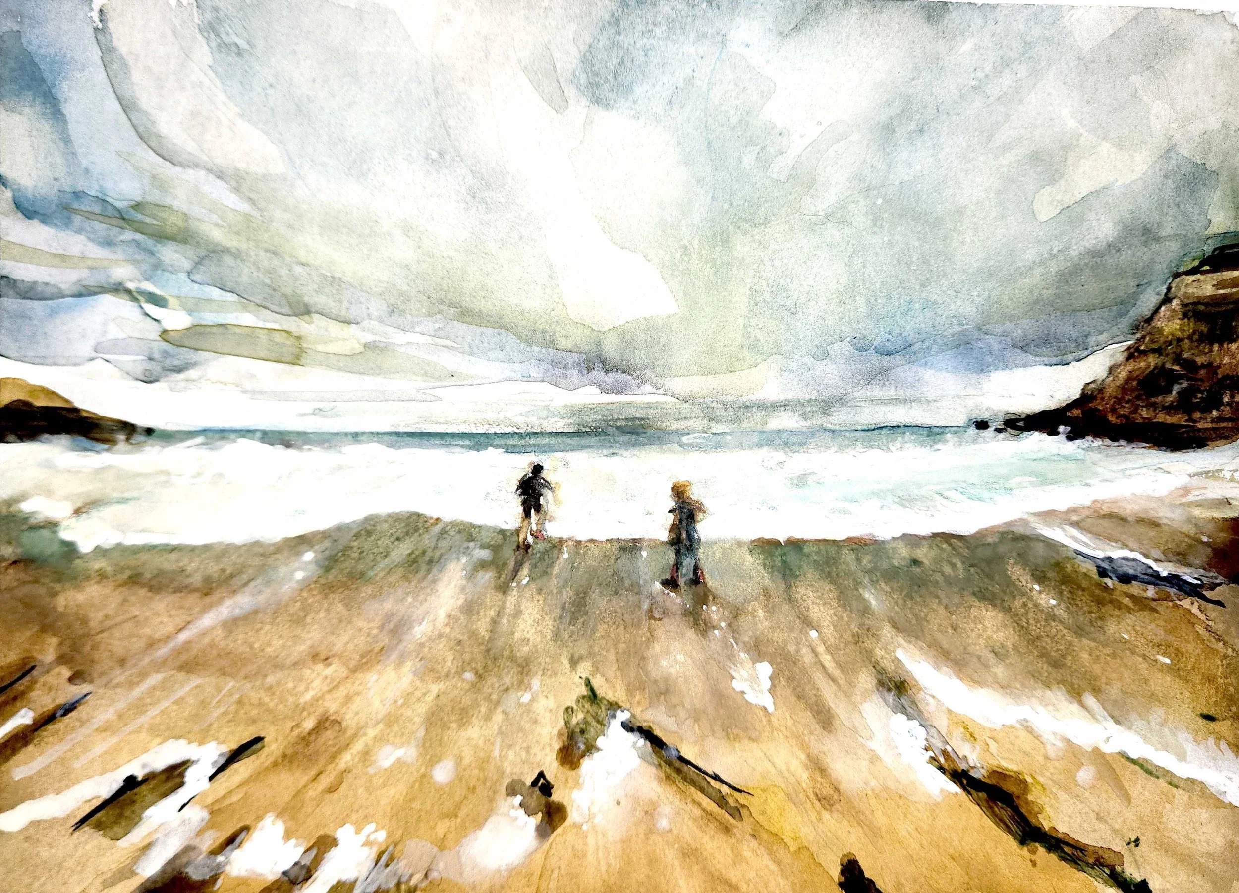 Into the sea tynemouth king edwards bay february dip painting.jpg