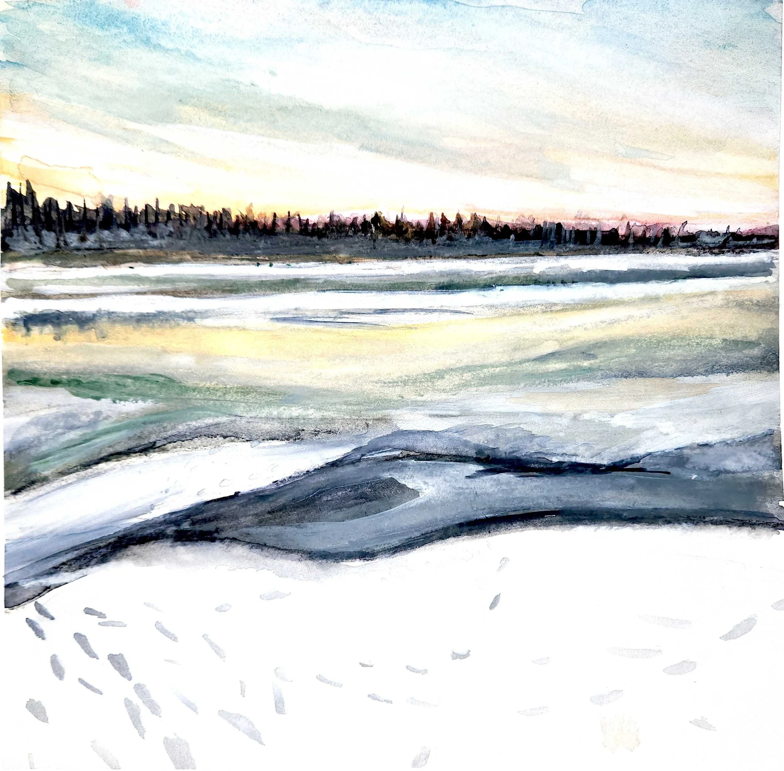 Tracks in the snow north saskatchewan river painting .jpg