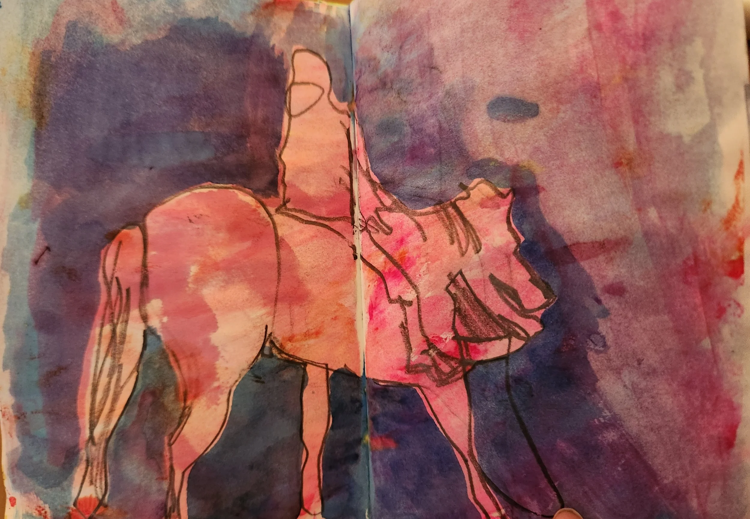 Horseback summertime painting sketch mixed media.jpg