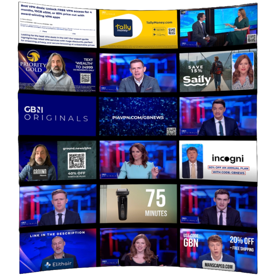 GB News screens in an arced format