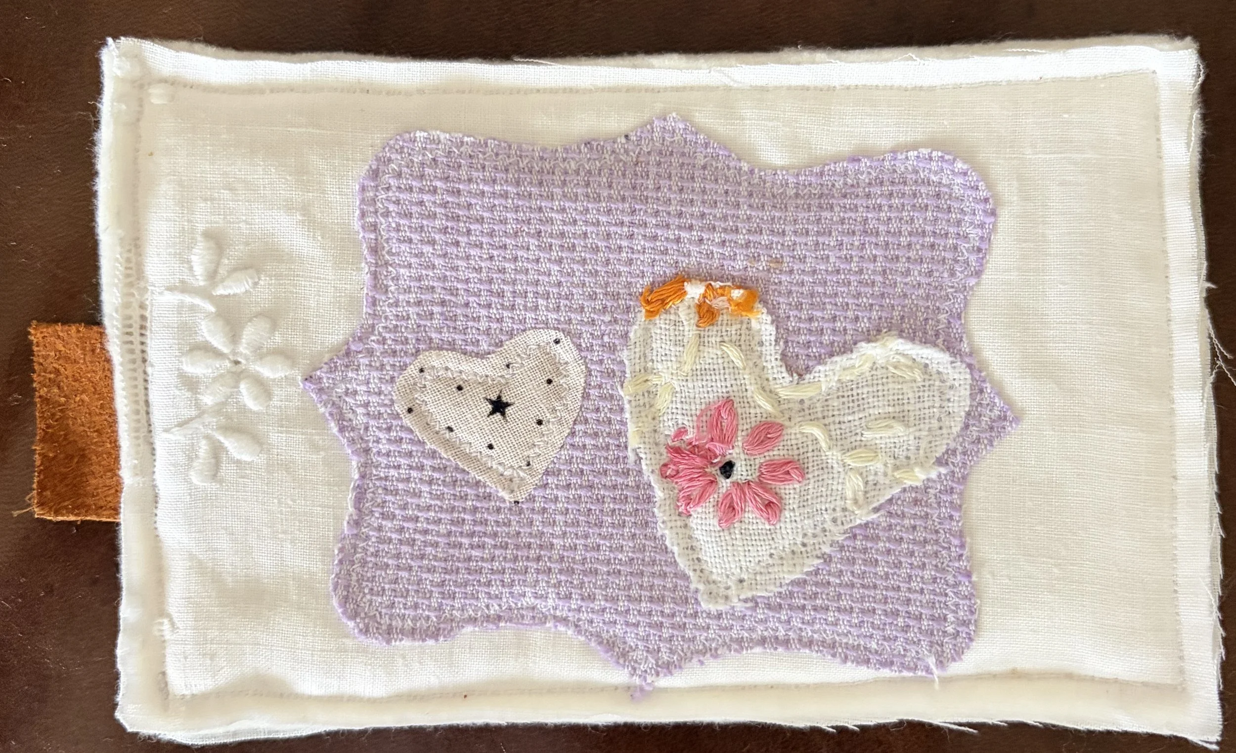 Valentine's Day Handmade Quilted Fabric Postcard Purple & Hearts Holiday Love Vintage Upcyled Fabrics Country Farmhouse Style