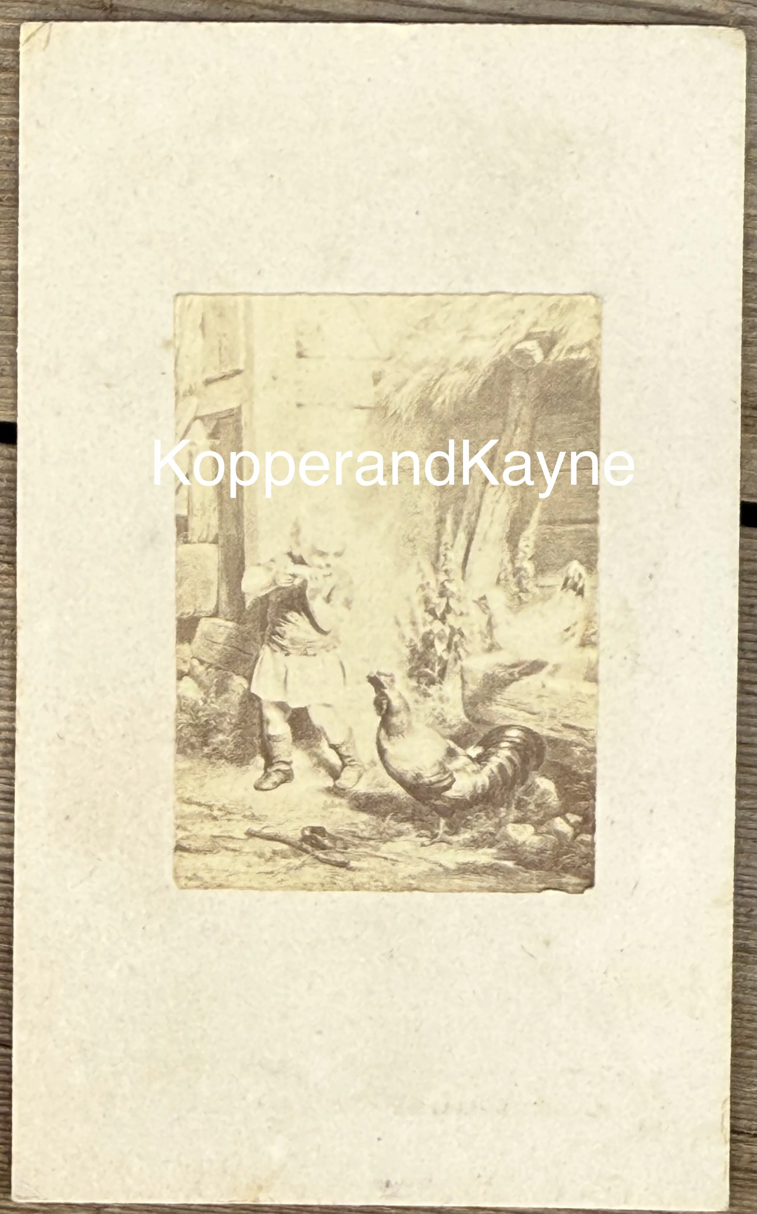 Small Photographic Print Cottage Farmyard Piper with Chickens Victorian Era