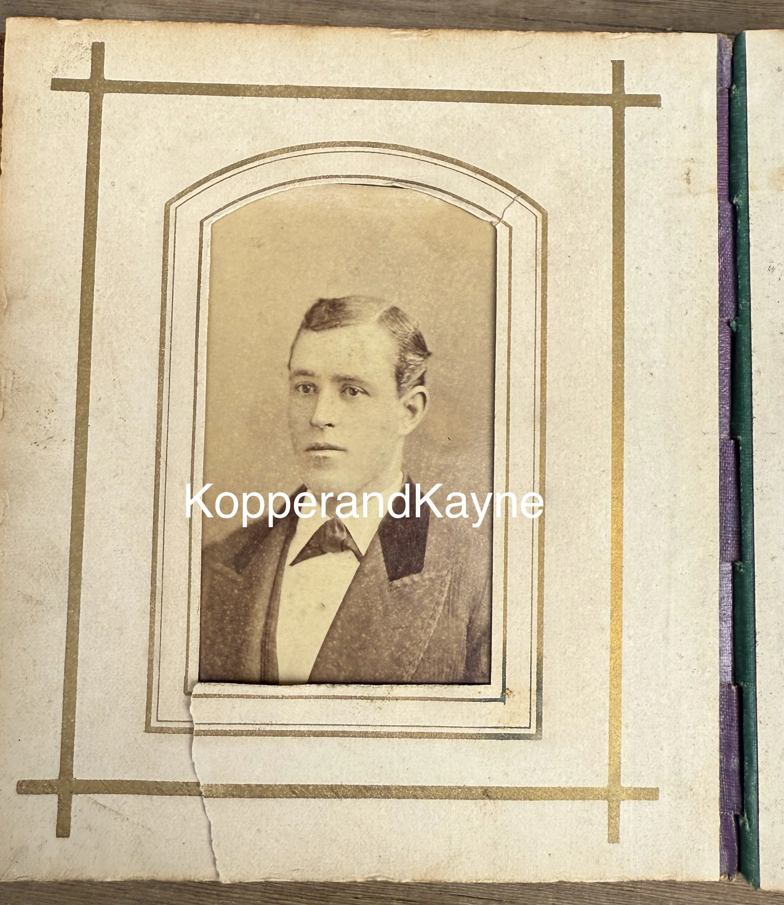Old Antique photo of young man Victorian Era in Photograph album