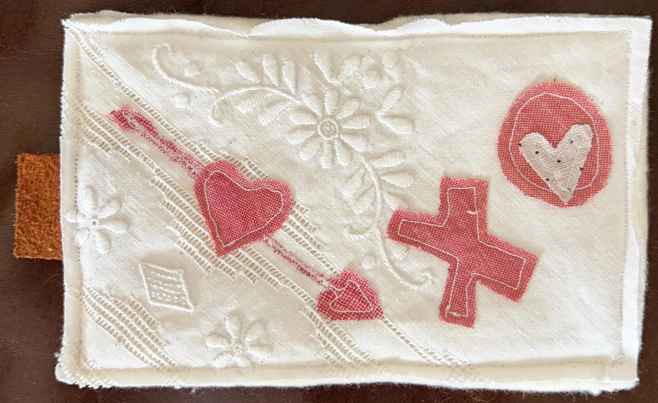 Handmade Valentine's Day Fabric Postcard Cupid Arrow XO Hearts Love Letter Vintage Upcyled Fabrics Country Style Chic