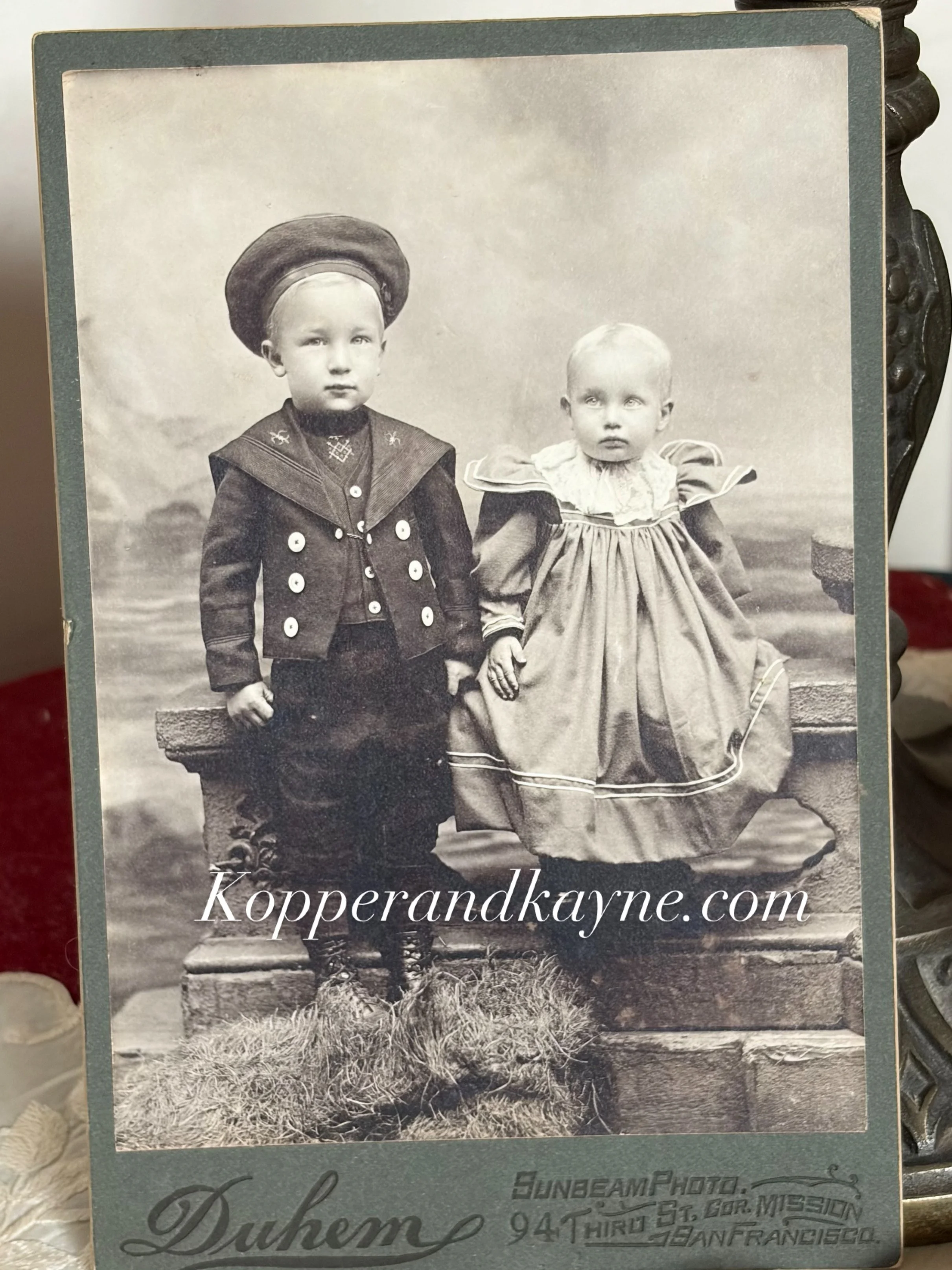 Exceptional Antique Victorian Real Photograph Duhem Studio San Francisco California Portrait Cabinet Card Sunbeam Photo Well Dressed Children