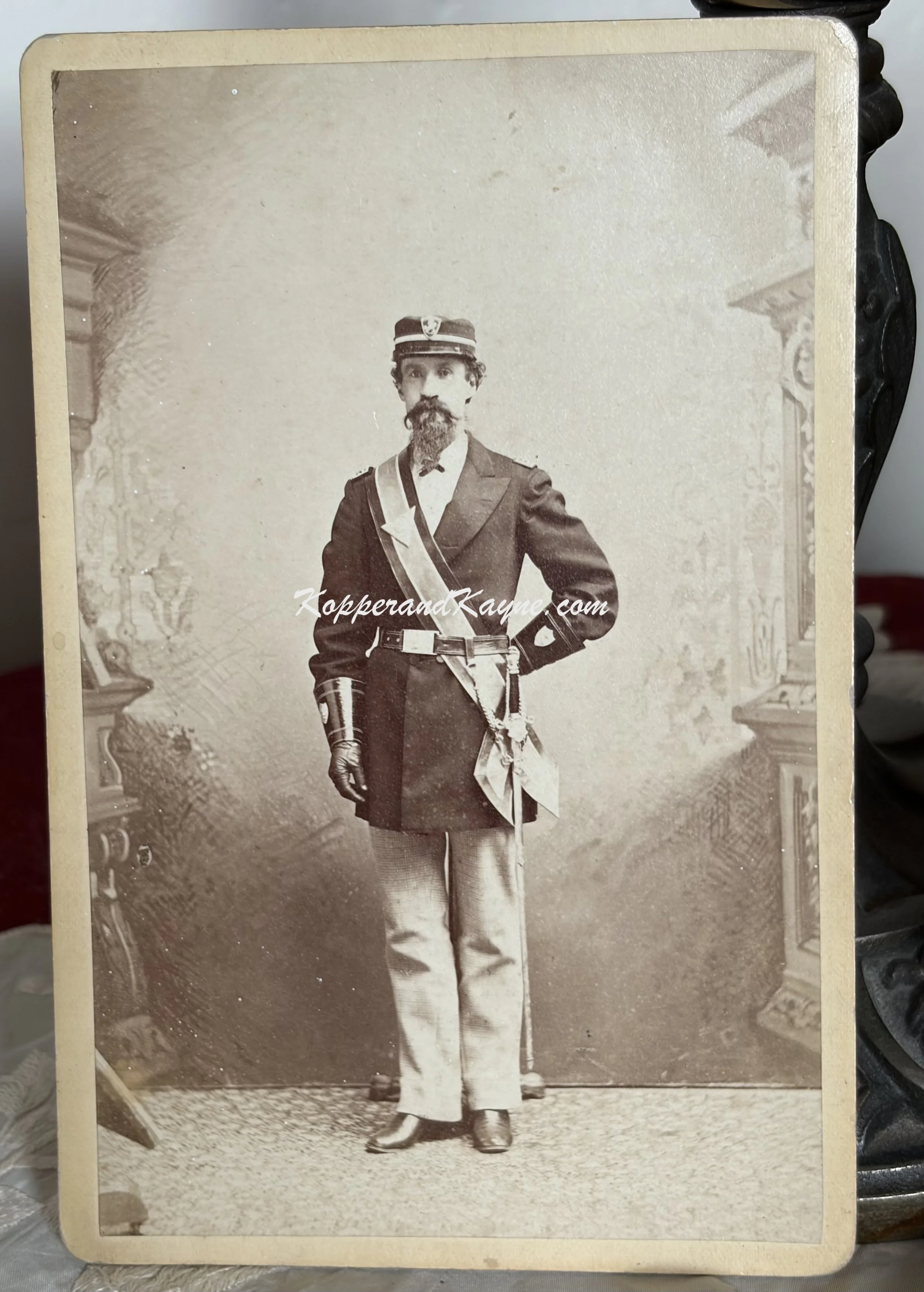 Rare Marden & Brodeck Studio Portrait Fraternal Uniform Man w/Mustache Old Antique Victorian Real Photograph San Francisco California Portrait Cabinet Card Photo