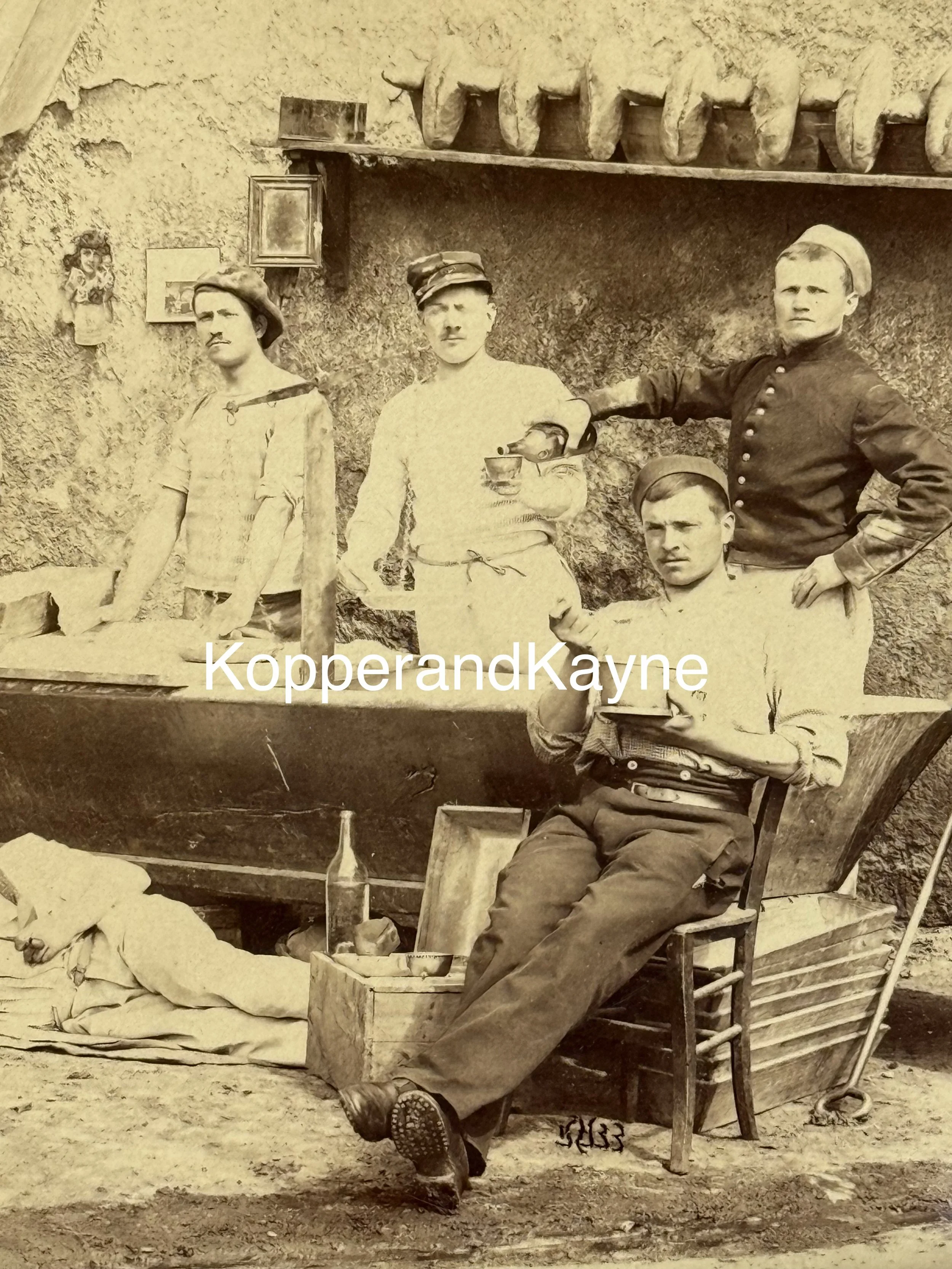 Up close image old Victorian photograph Military Uniform Men in Baking Trade