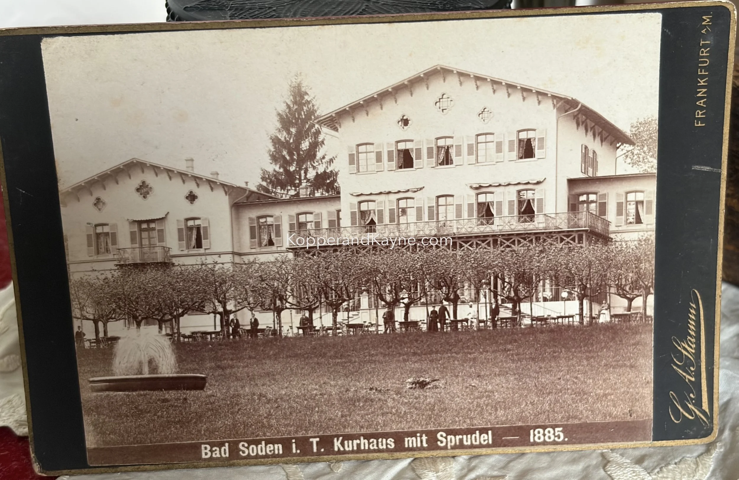 1885 Antique Victorian Cabinet Card Bad Soden Spa House Thermal Bath Kurhaus Architecture Building Frankfurt Germany Real Photograph Outdoor Photo