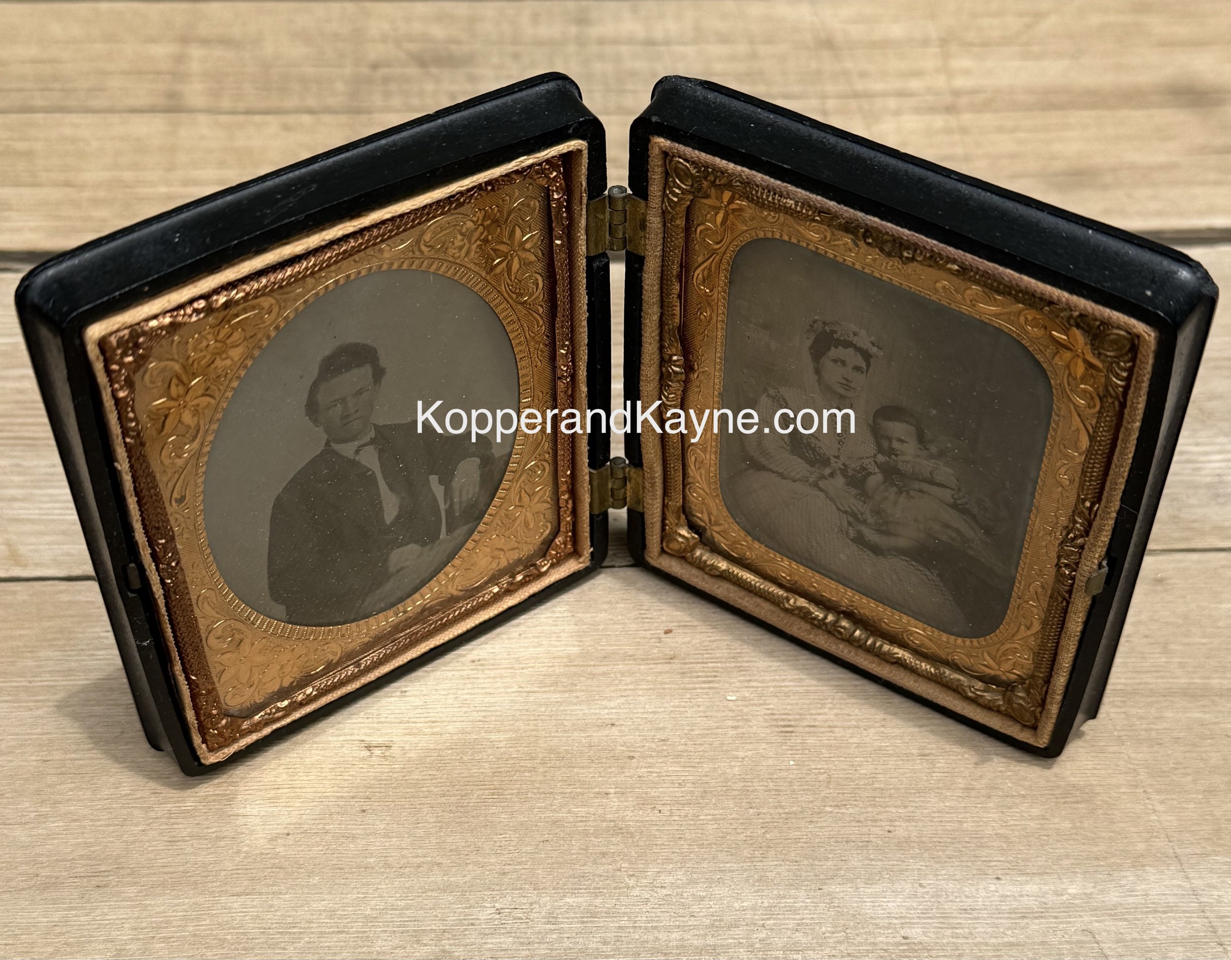 Sixth Plate Union Case Two TinType Portrait Photograph Images Old
