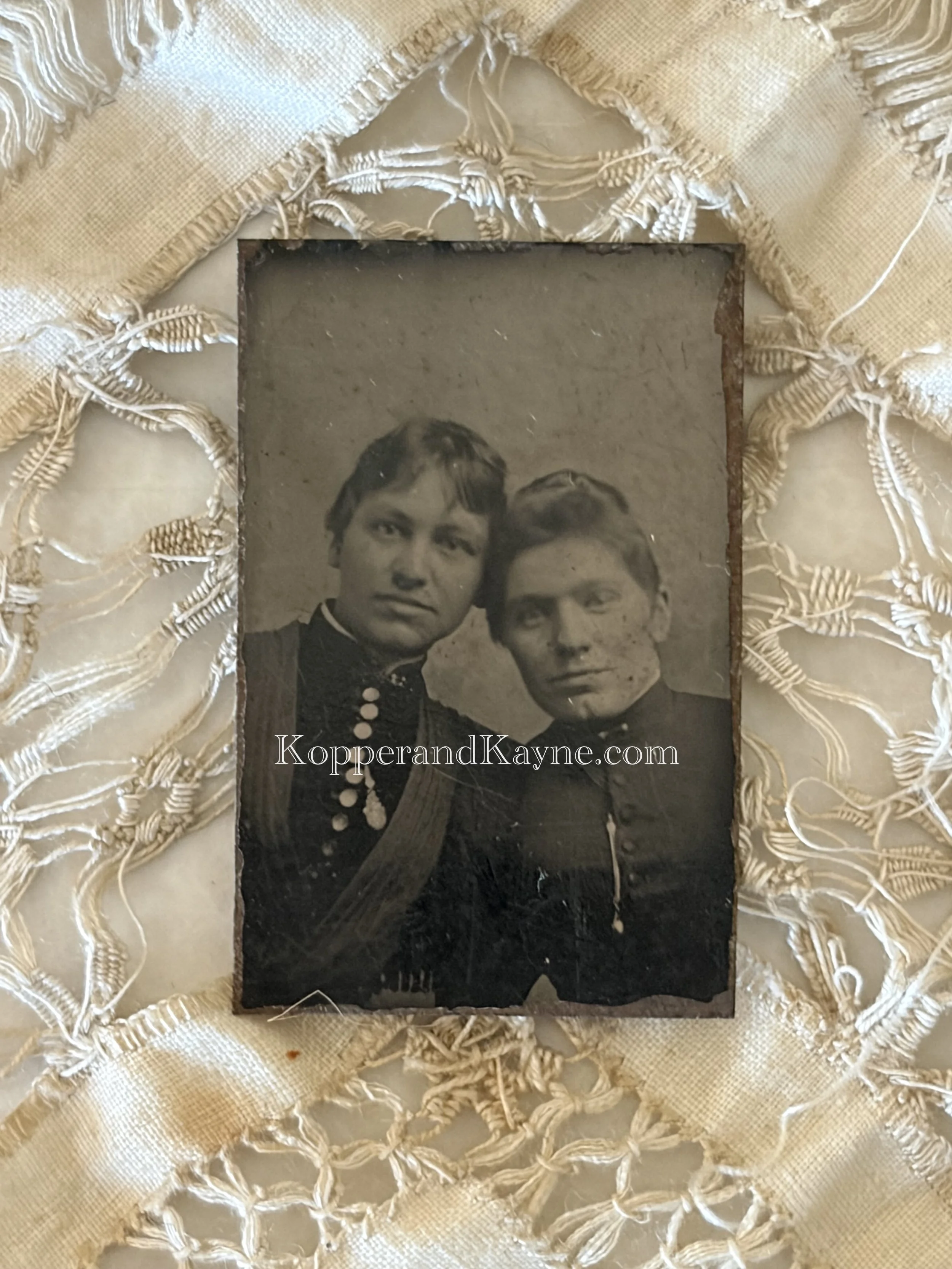 Rare 1" Gem TinType Antique Victorian Photograph Image Two Young Women