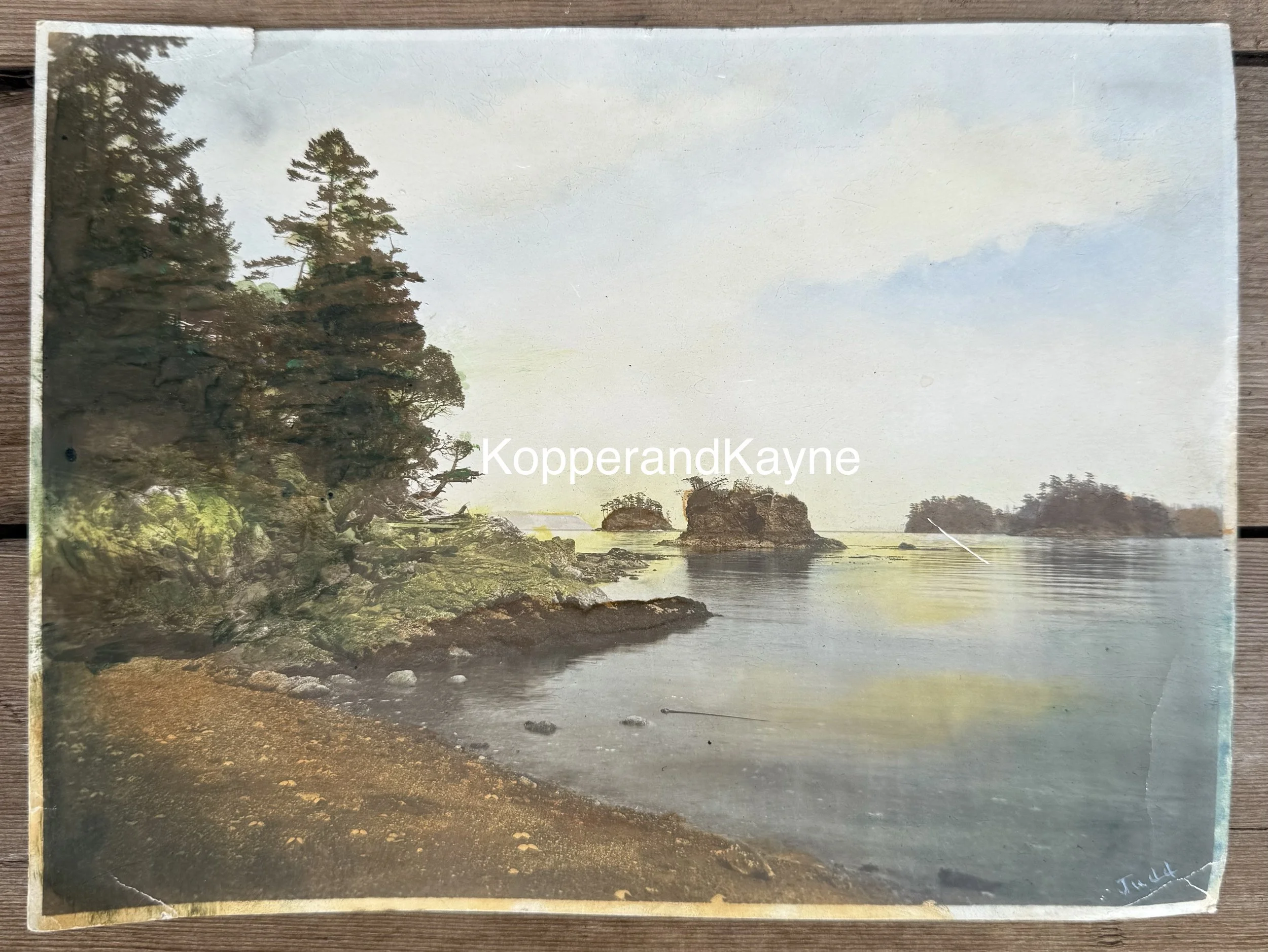 Antique original hand tinted photograph by Judd photographer Cypress Island