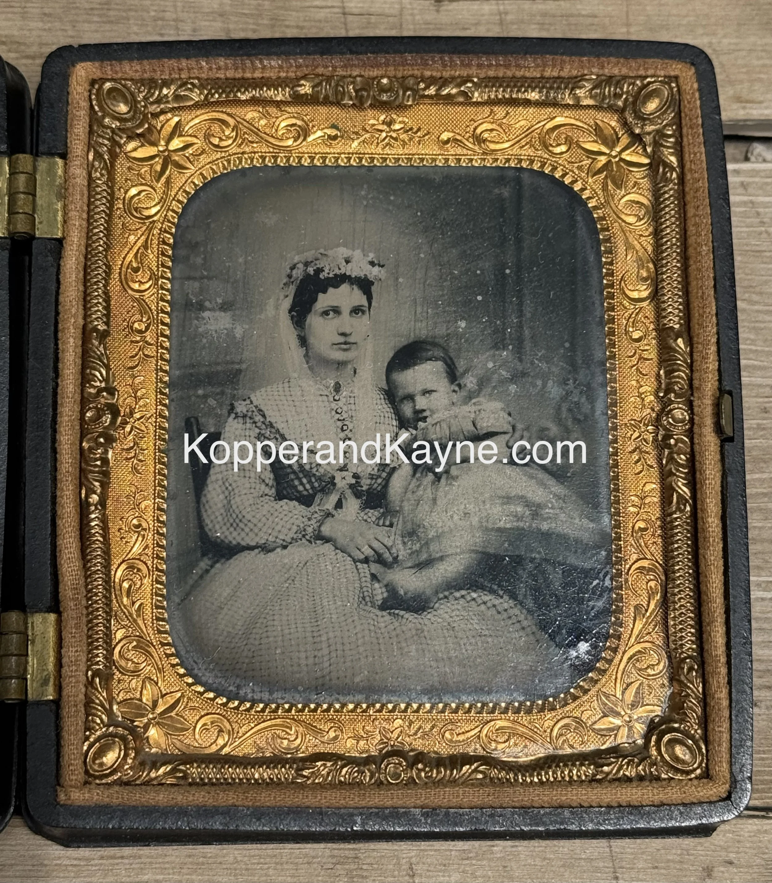 Young Woman with child Victorian Union cased image family photo portrait brass matte