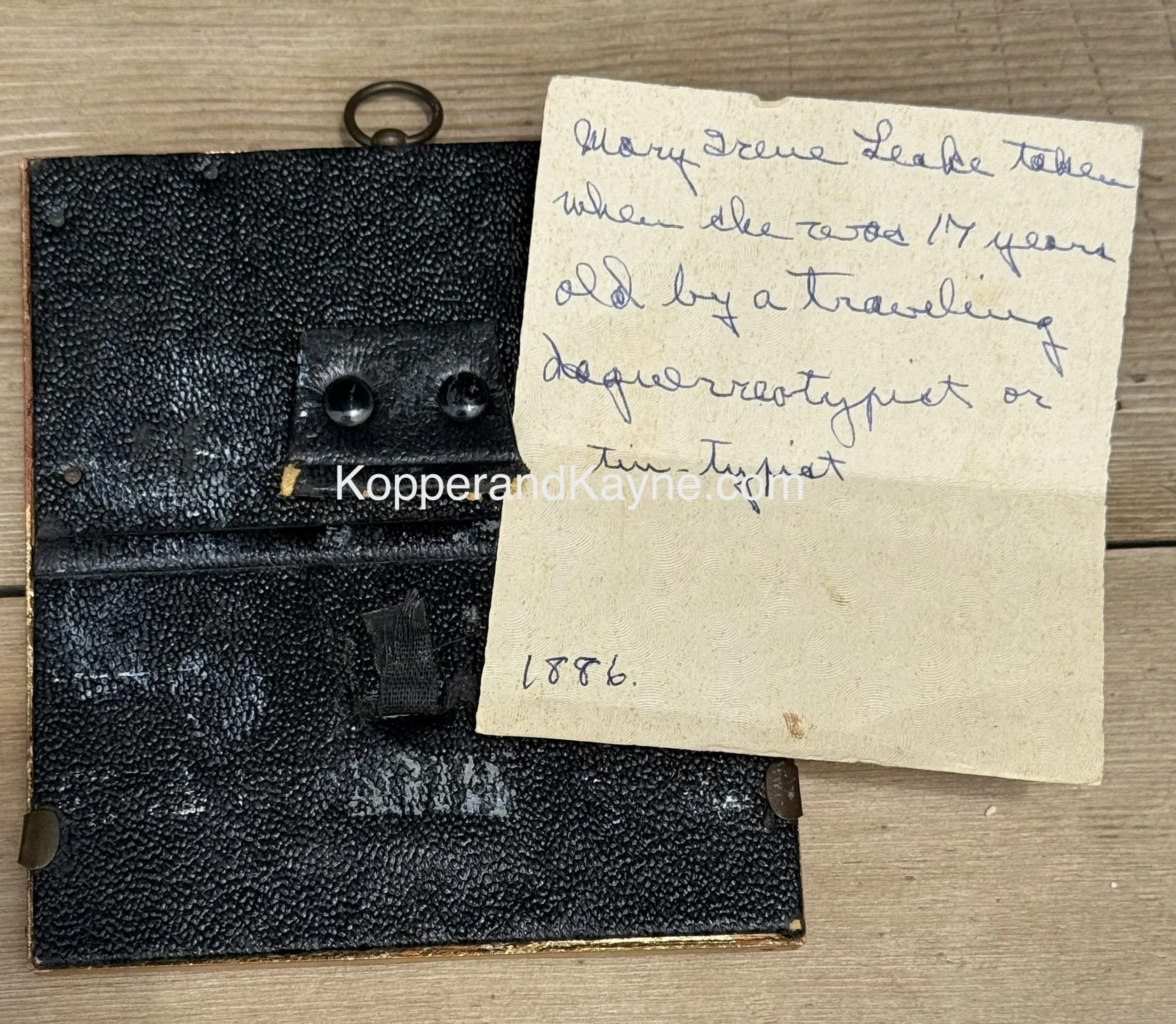 Victorian Family histoy note with young woman TinType cased photograph portrait image