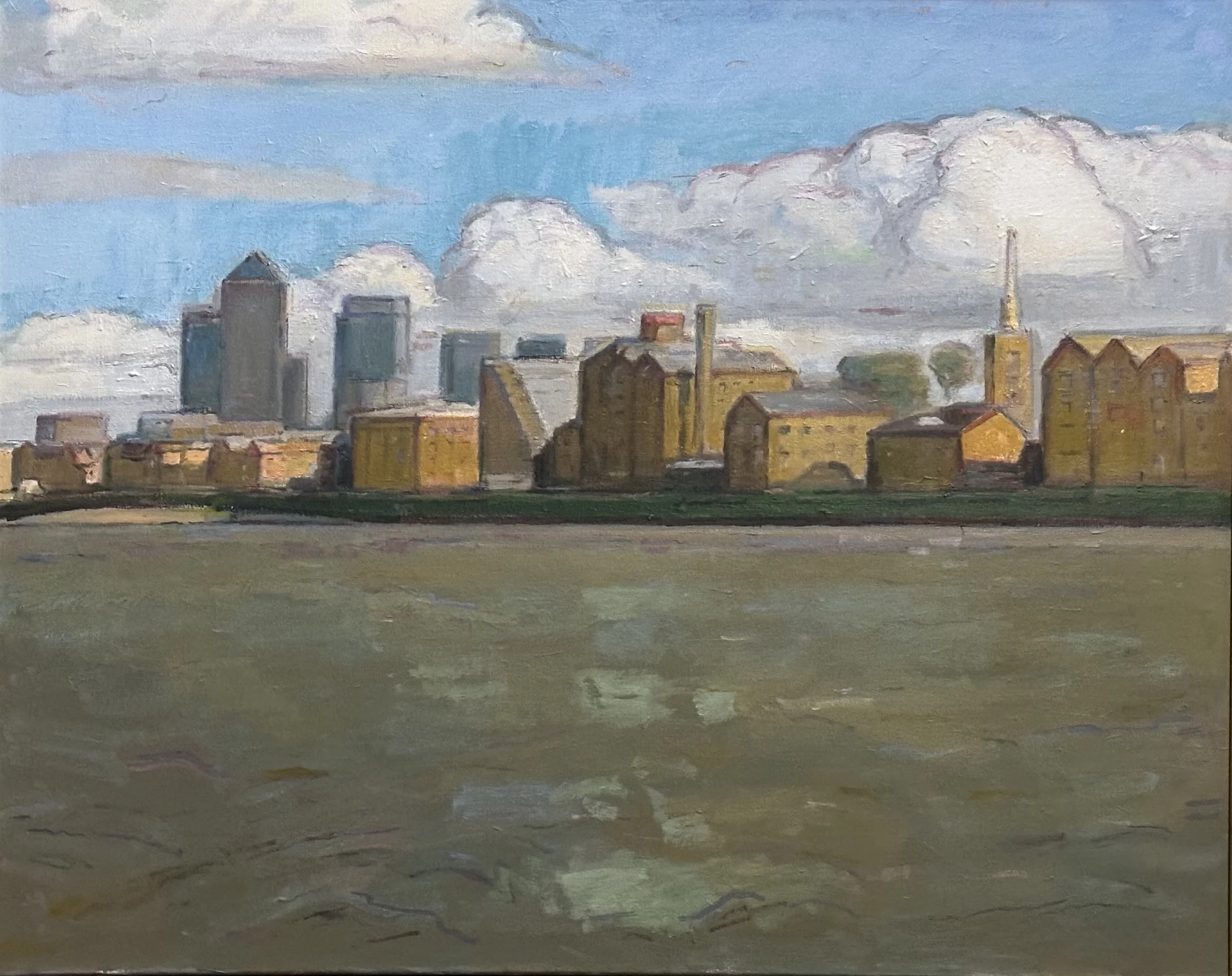 Canary Wharf and Thames: Oil 30x24in