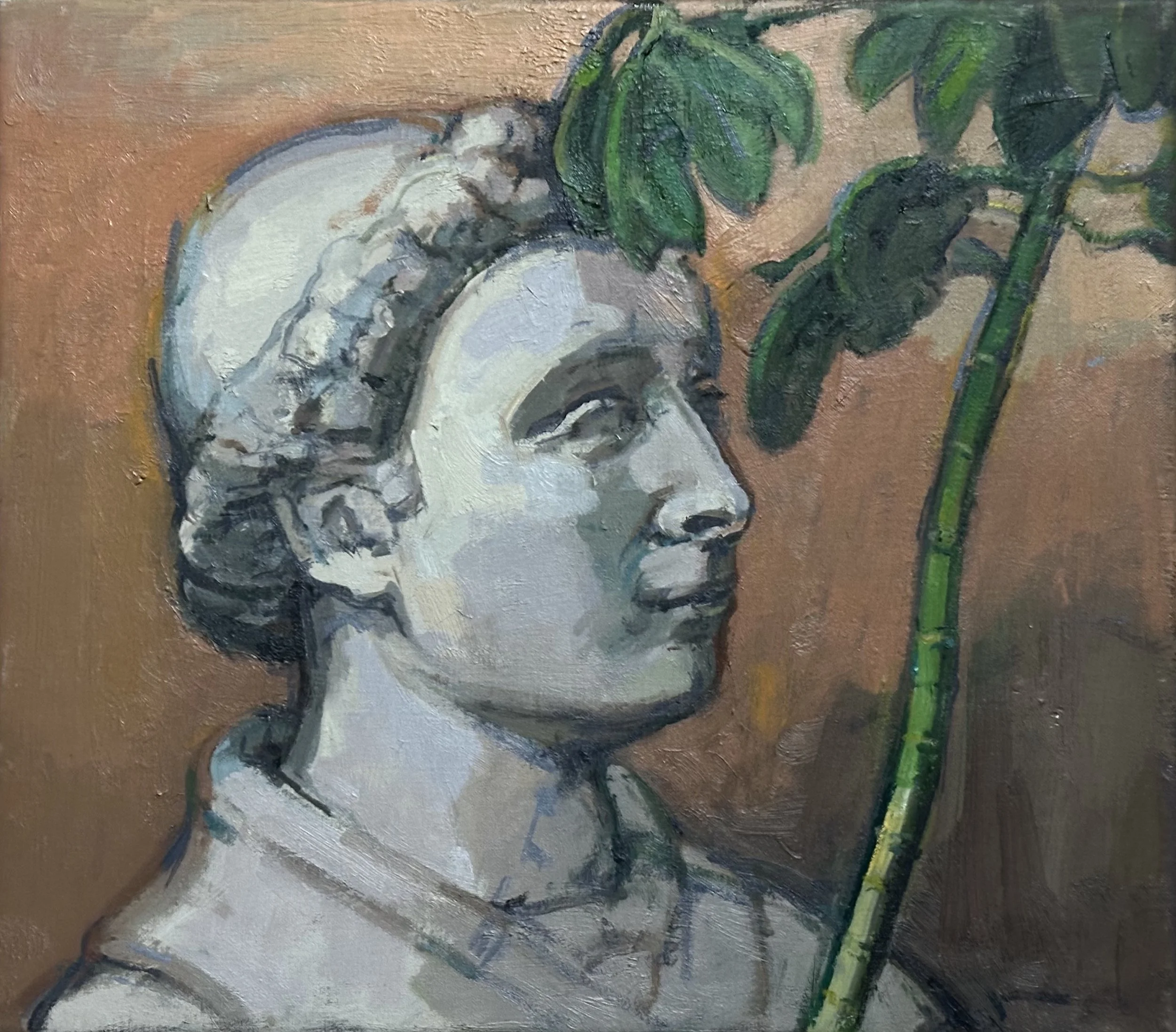 Cardinal and Rubber Plant: Oil 15x12in