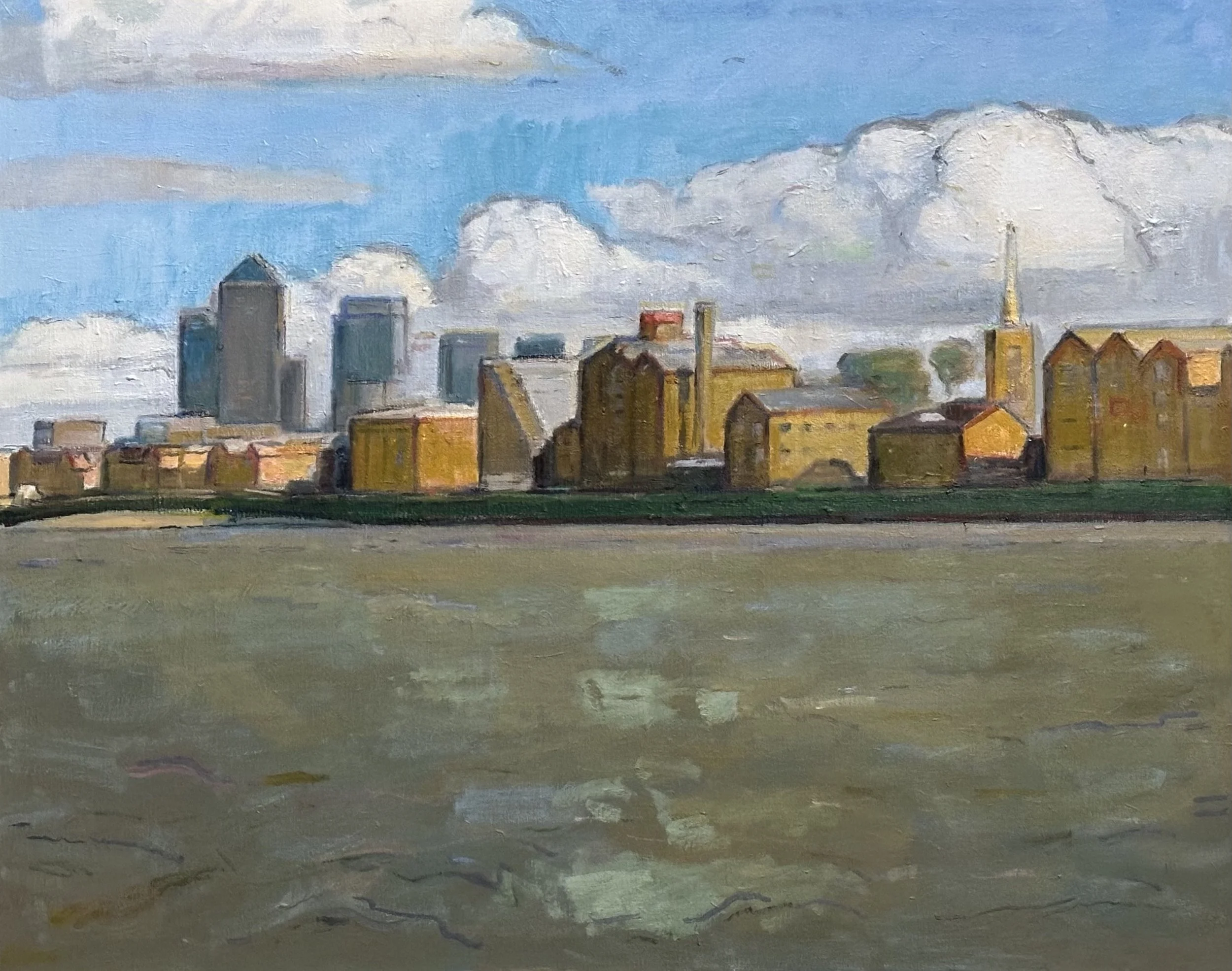 Canary Wharf and Thames: Oil 30x24in