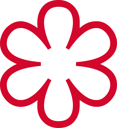 A simple red outline of a five-petaled flower with no background.