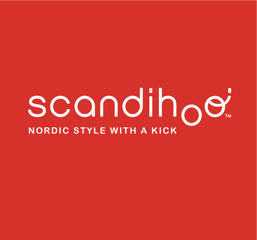 Scandigo logo with red background and white text: 'scandigo' and slogan 'NORDIC STYLE WITH A KICK'.