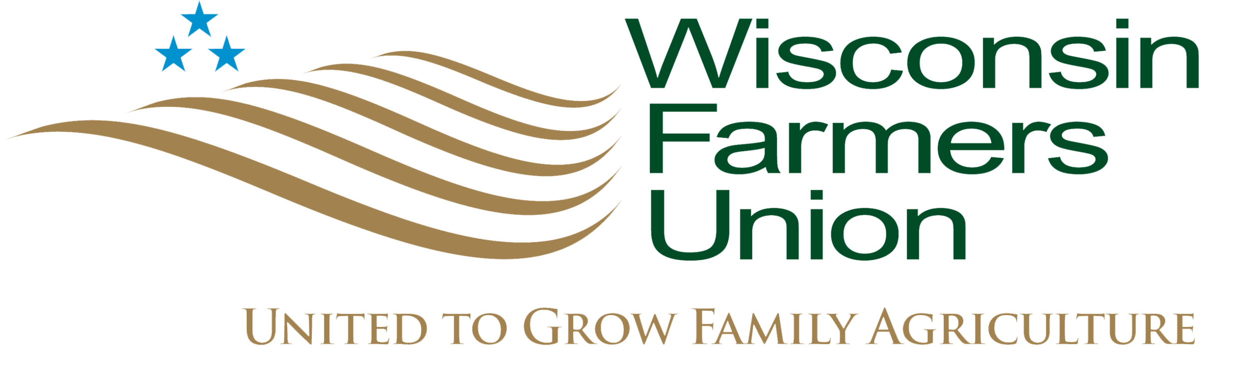 Logo of Wisconsin Farmers Union with stylized wheat and star design, and the slogan 'United to Grow Family Agriculture'.