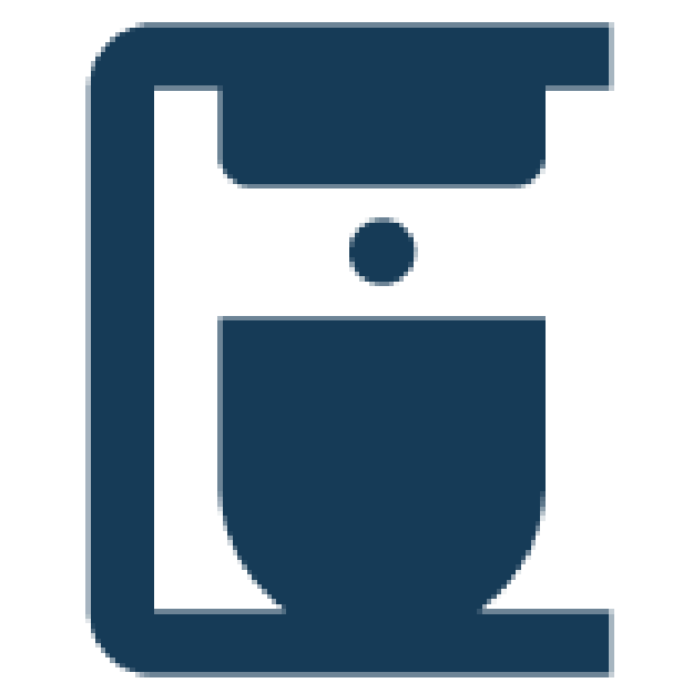 Icon of a coffee maker illustrative of Nespresso, pour over coffee, and Keurig available for guests