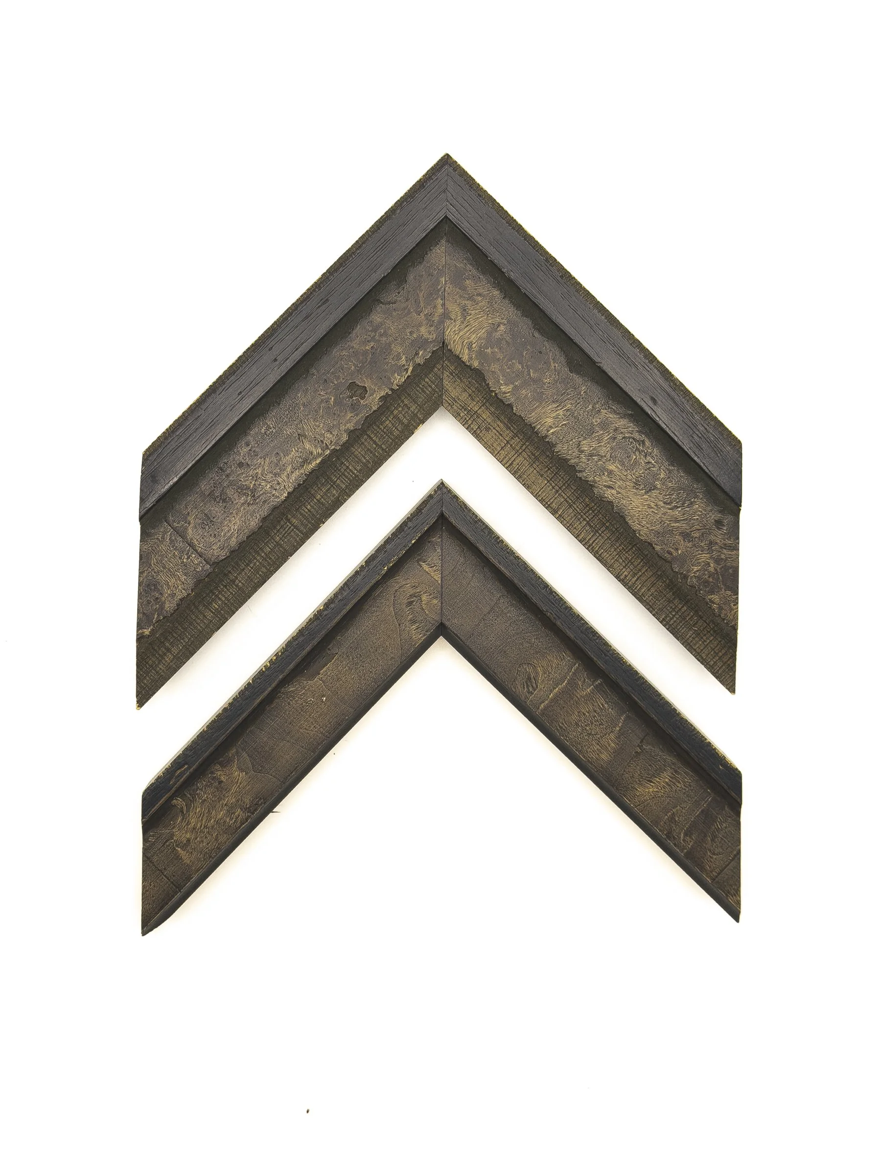 Dark charcoal and bronze picture frame moulding with a rich, weathered texture and subtle metallic highlights. Available for custom framing in Wichita, KS at Dock 410, this distinctive moulding is an excellent choice for fine art, photography, rustic