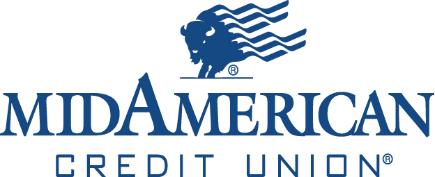 Logo of Mid American Credit Union featuring a stylized American flag and a bison head