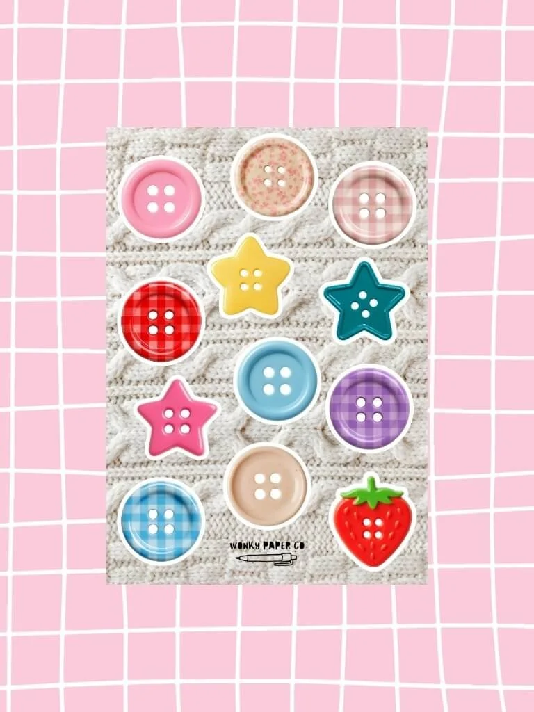 Colourful Buttons Sticker Sheet - Junk Journaling Stickers